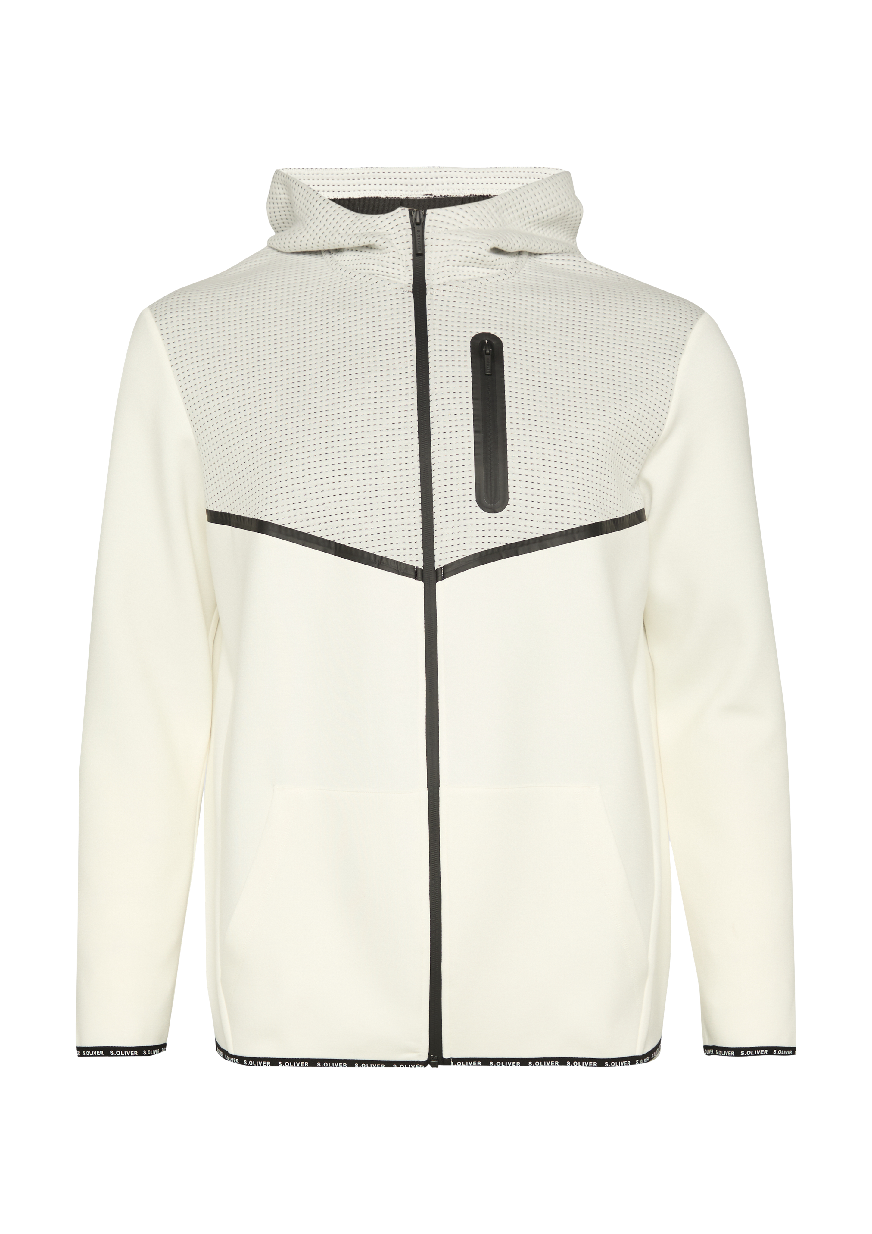 Sportive Jacke im Fabricmix mit Hoodie Weiß