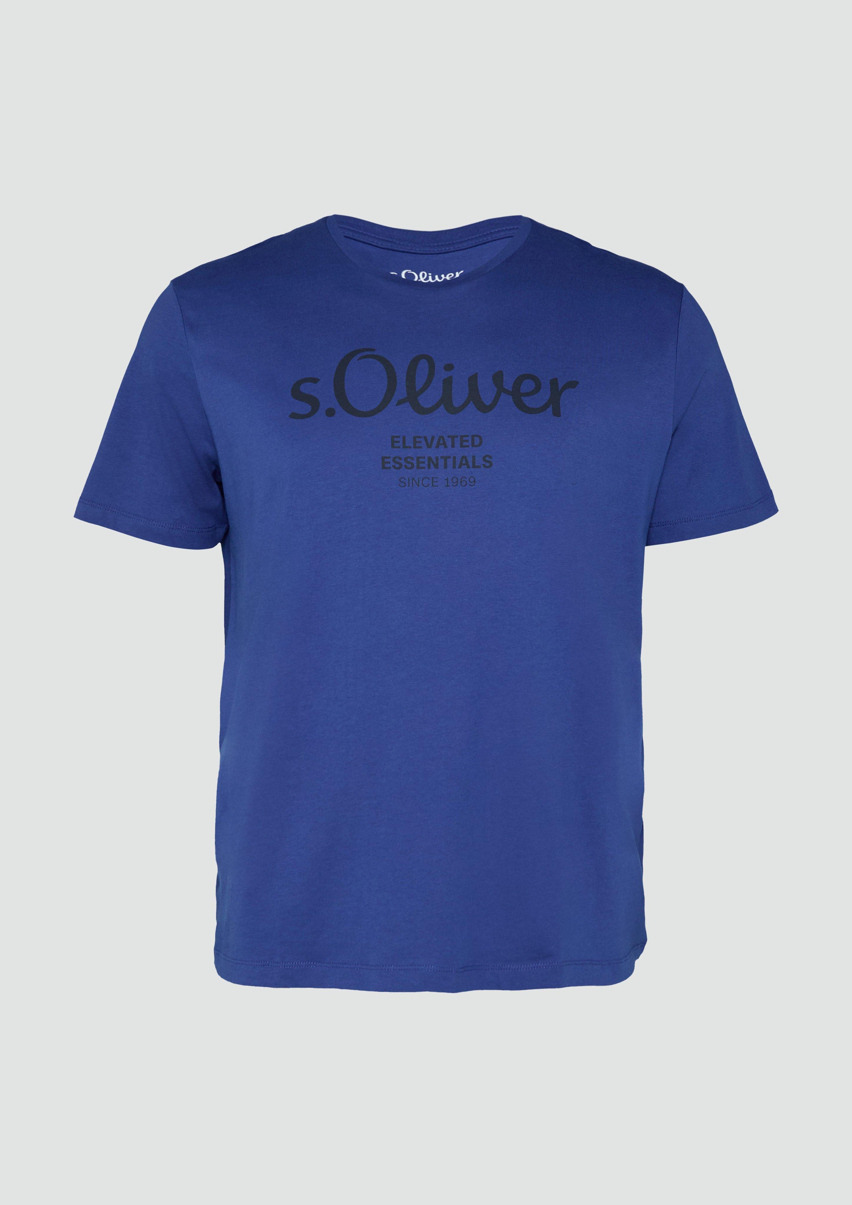 s.Oliver - T-Shirt mit Logo-Print, Herren, blau