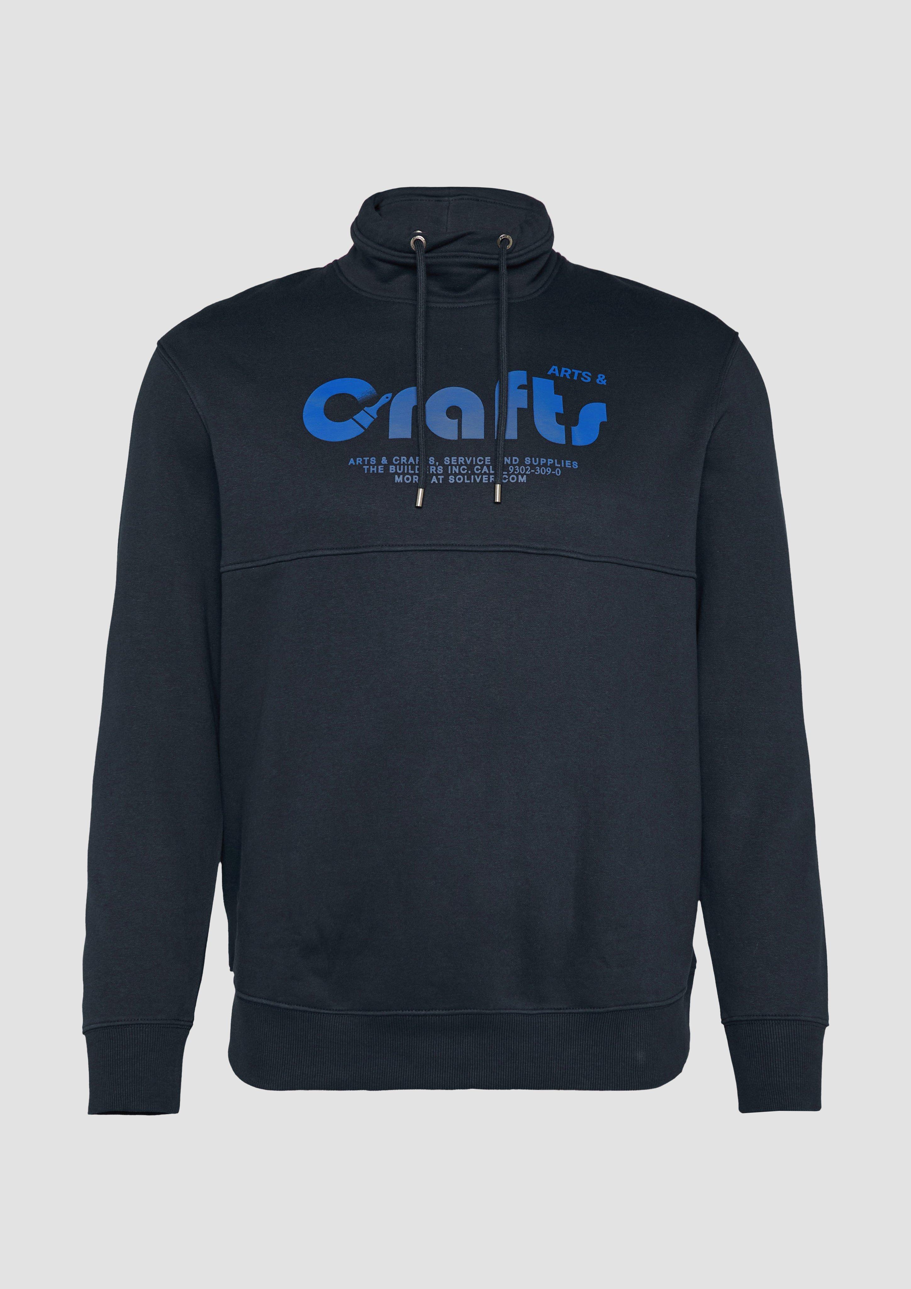 s.Oliver - Sweatshirt mit Frontprint und Snood-Kragen, Herren, blau