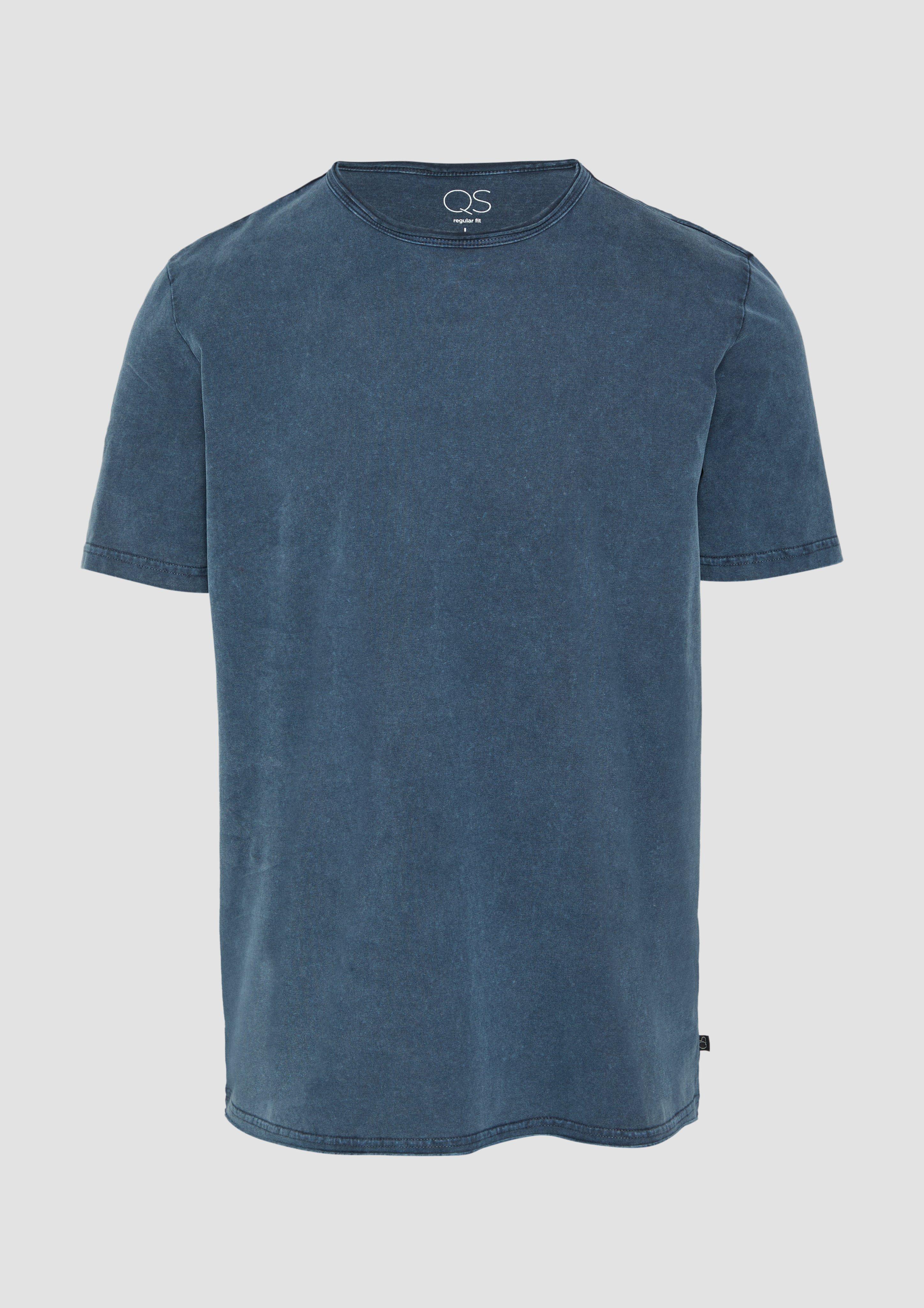 QS - Gewaschenes T-Shirt mit Rollkante, Herren, blau