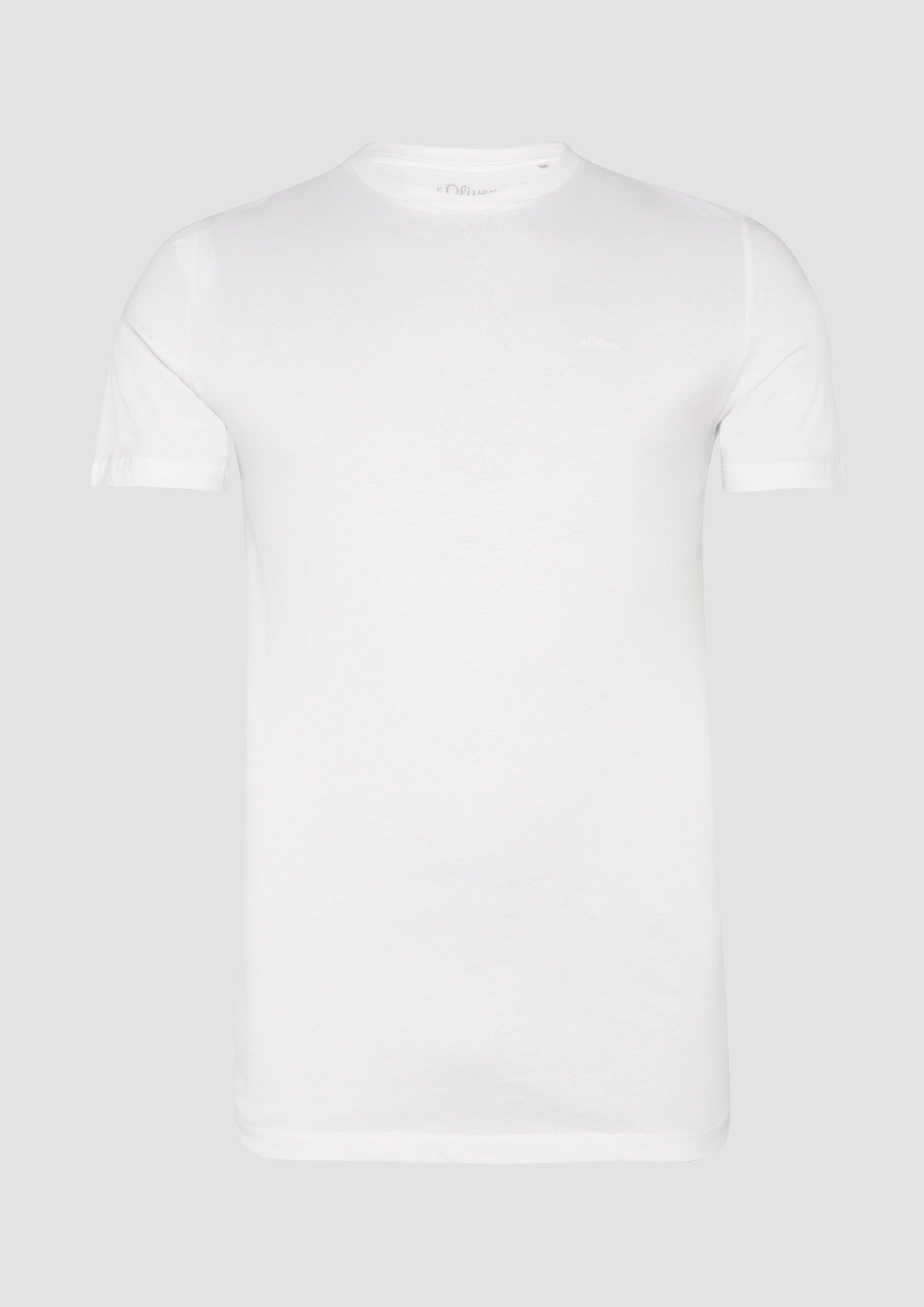 s.Oliver - Baumwoll-T-Shirt mit kleinem Logo-Print, Herren, weiß