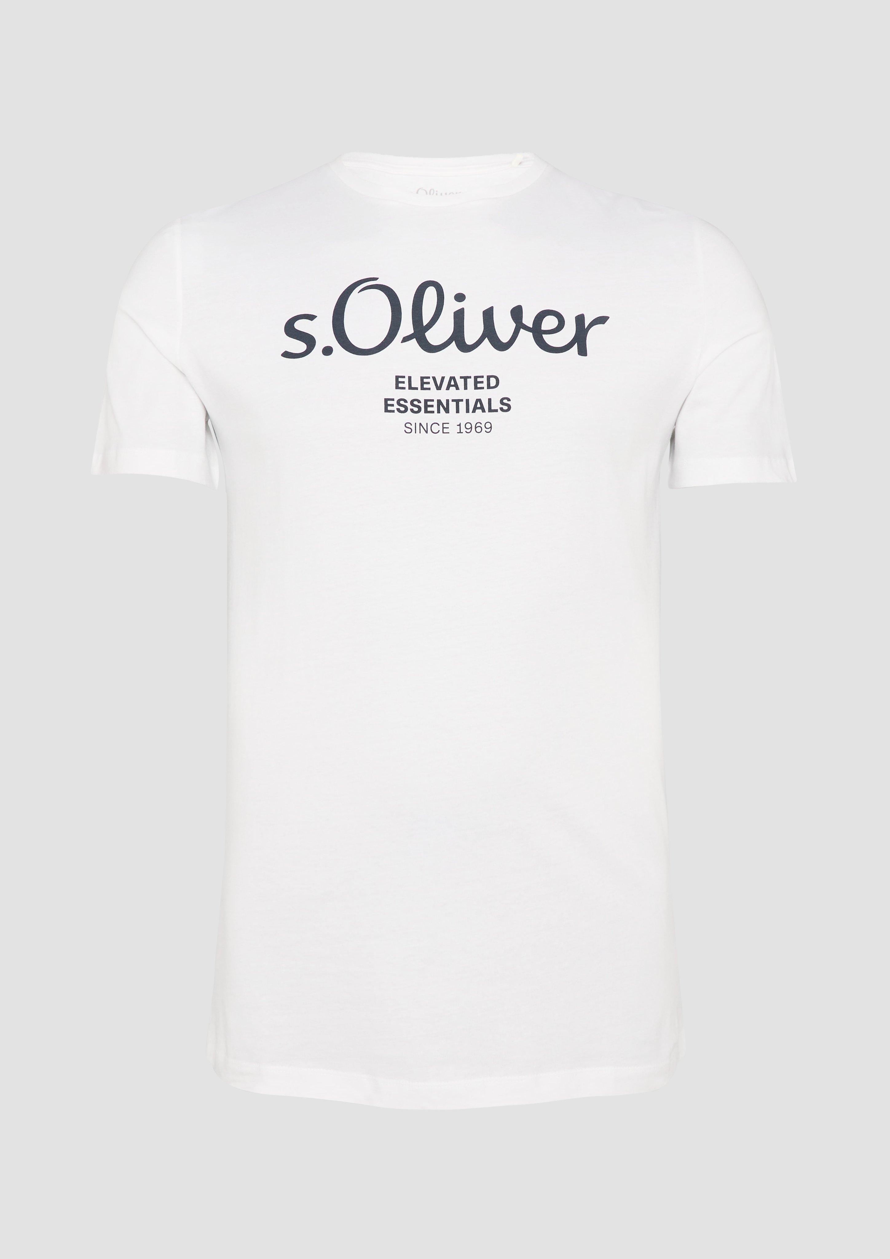 s.Oliver - T-Shirt mit Logo-Print, Herren, weiß