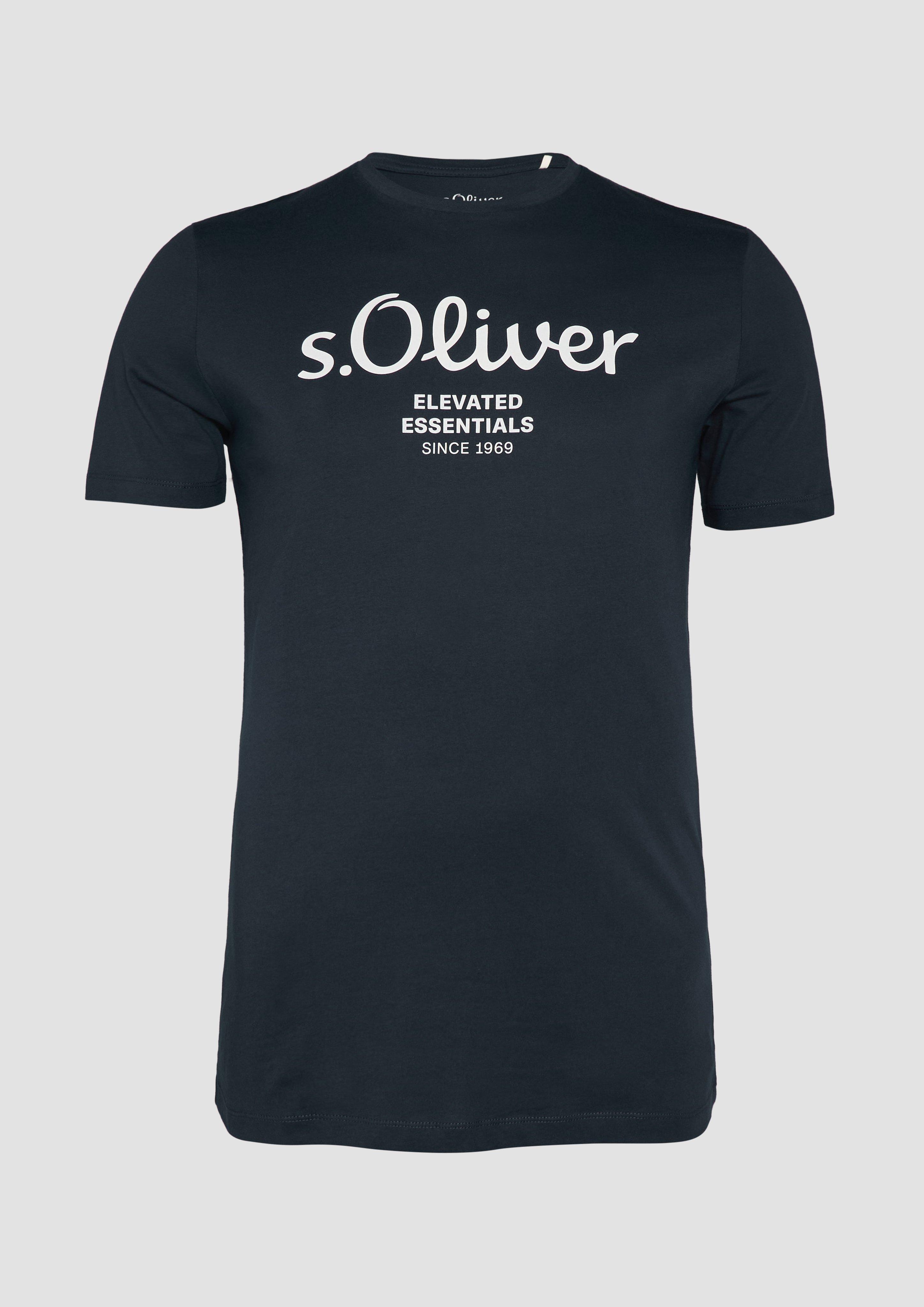 s.Oliver - T-Shirt mit Logo-Print, Herren, blau