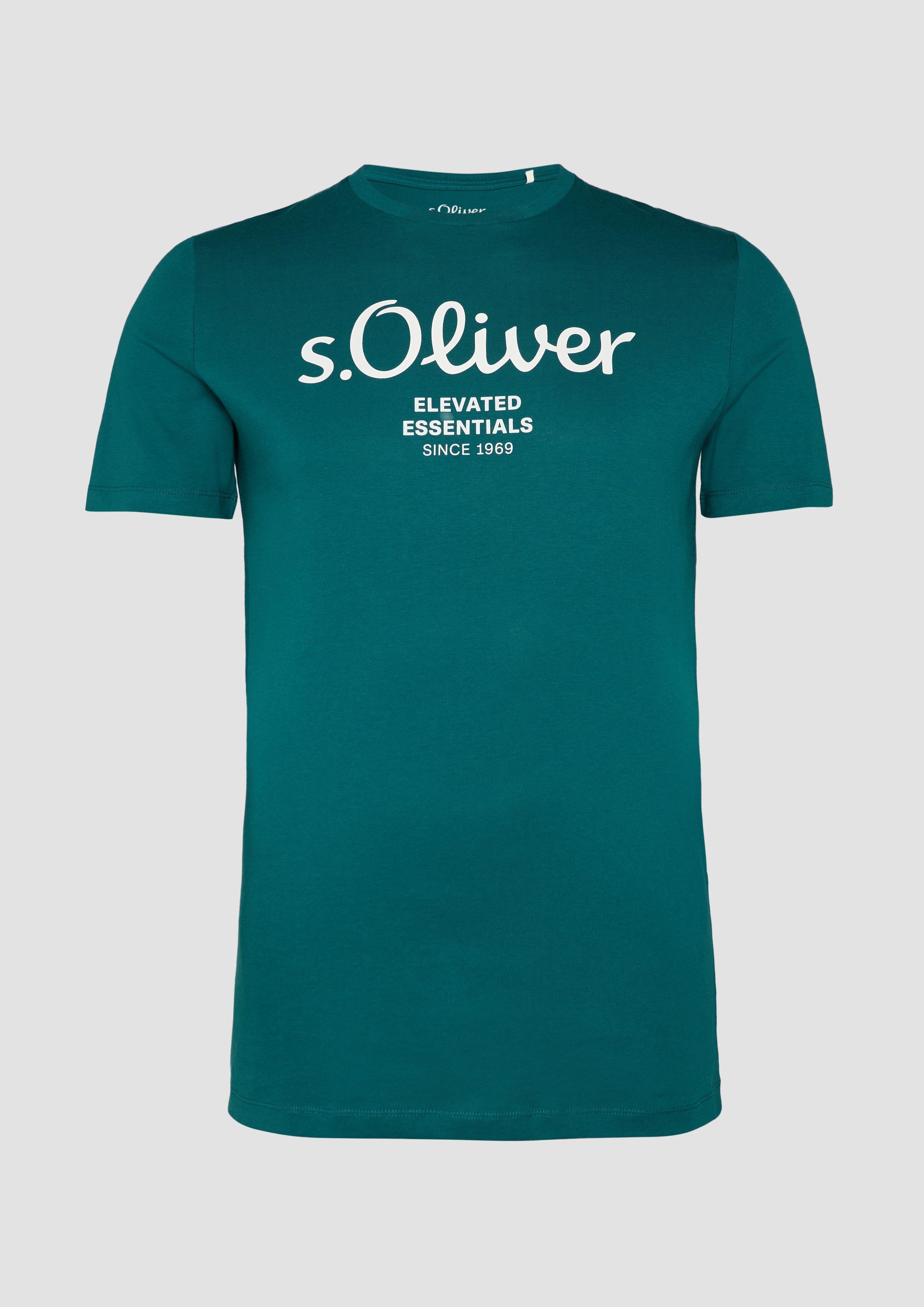 s.Oliver - T-Shirt mit Logo-Print, Herren, Blau