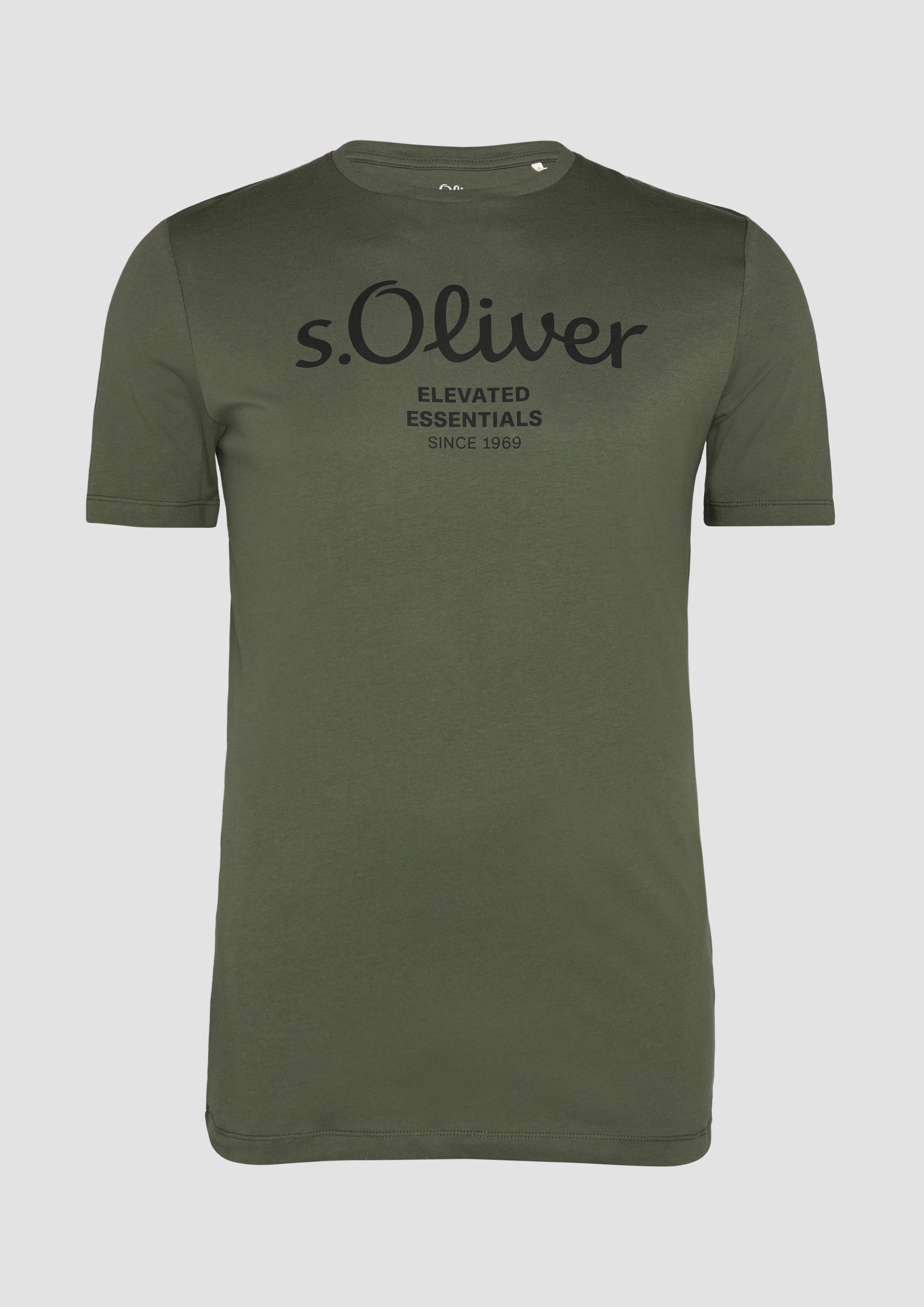 s.Oliver - T-Shirt mit Logo-Print, Herren, Grün