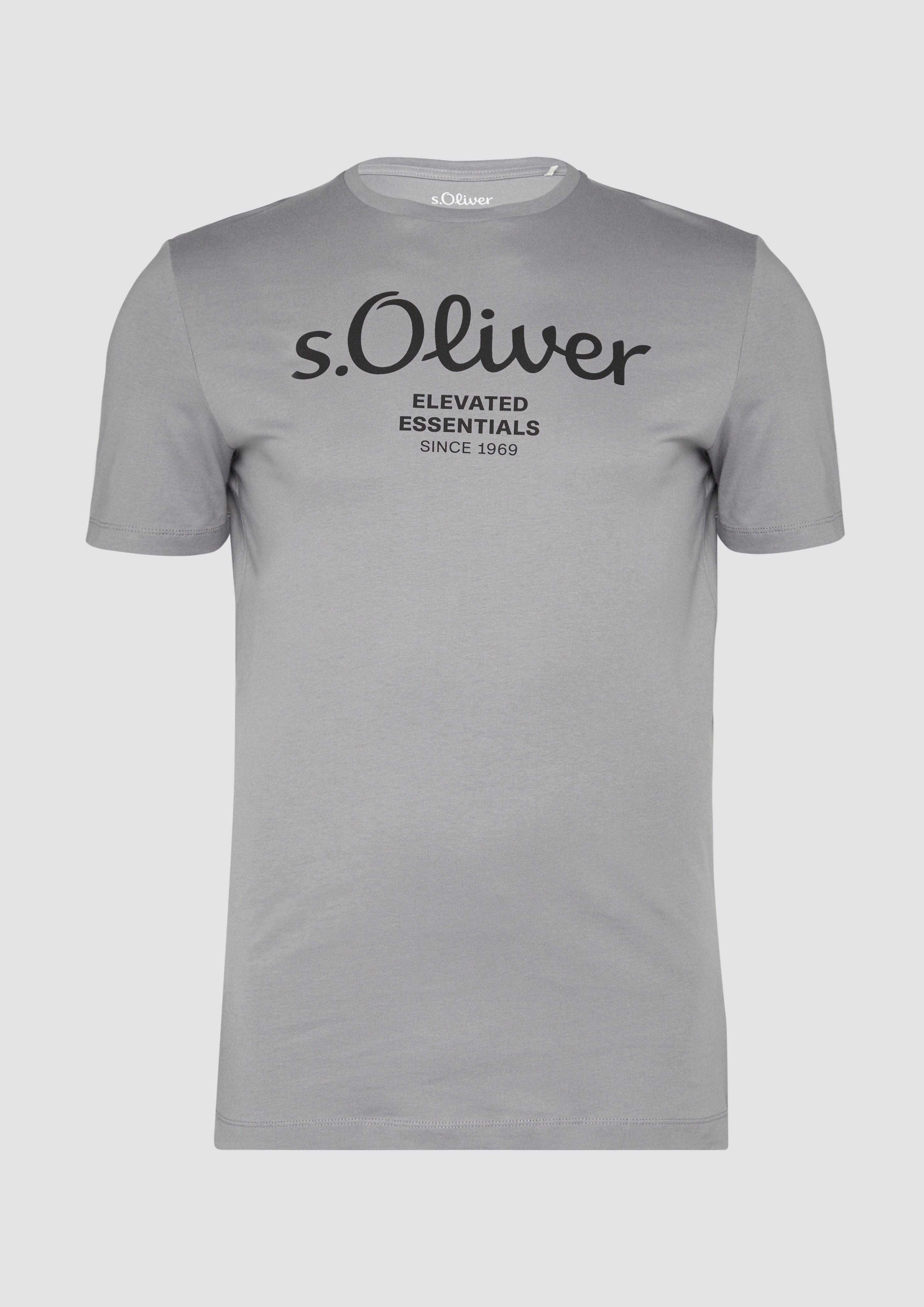 s.Oliver - T-Shirt mit Logo-Print, Herren, grau