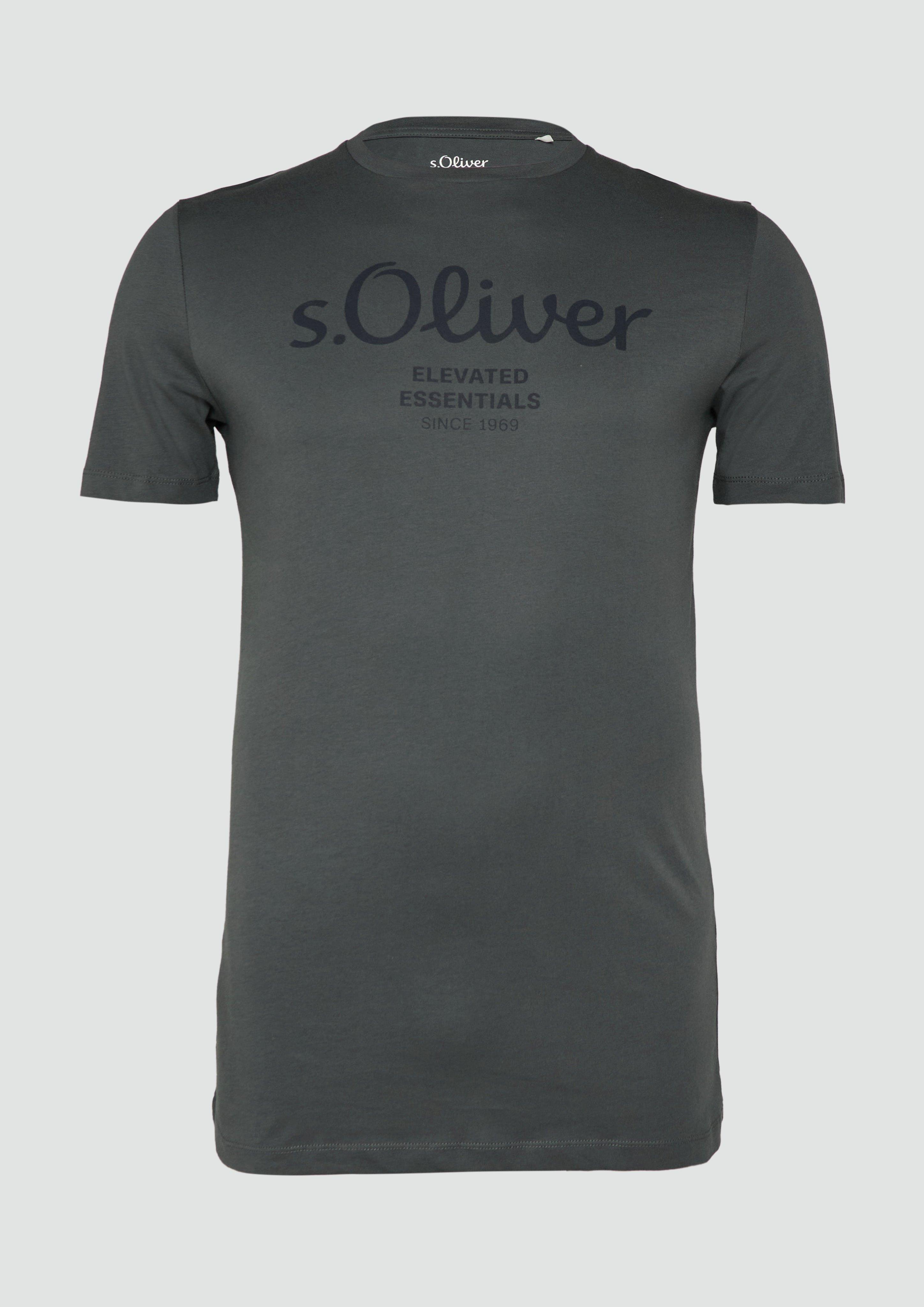 s.Oliver - T-Shirt mit Logo-Print, Herren, grau