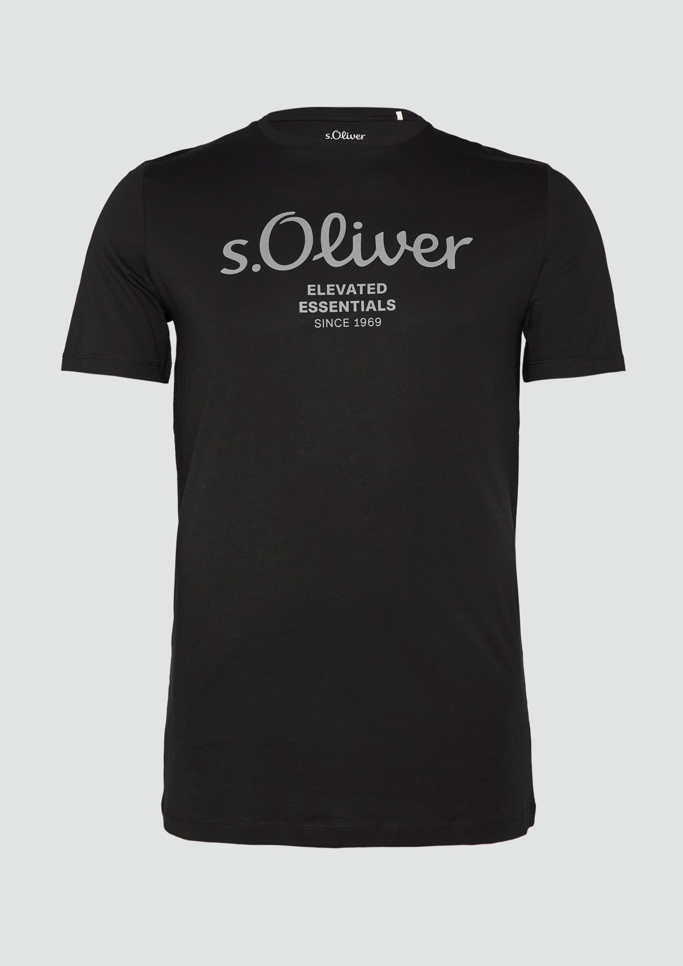 s.Oliver - T-Shirt mit Logo-Print, Herren, schwarz