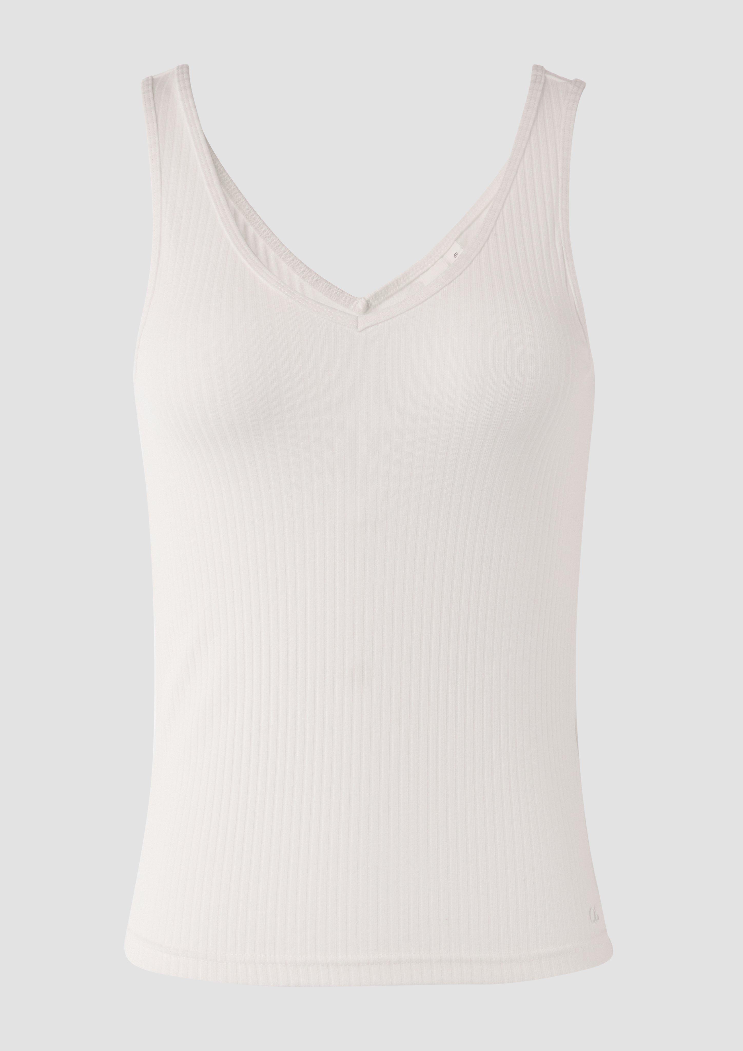 QS - Geripptes Top im Slim Fit aus Modalmix, Damen, creme