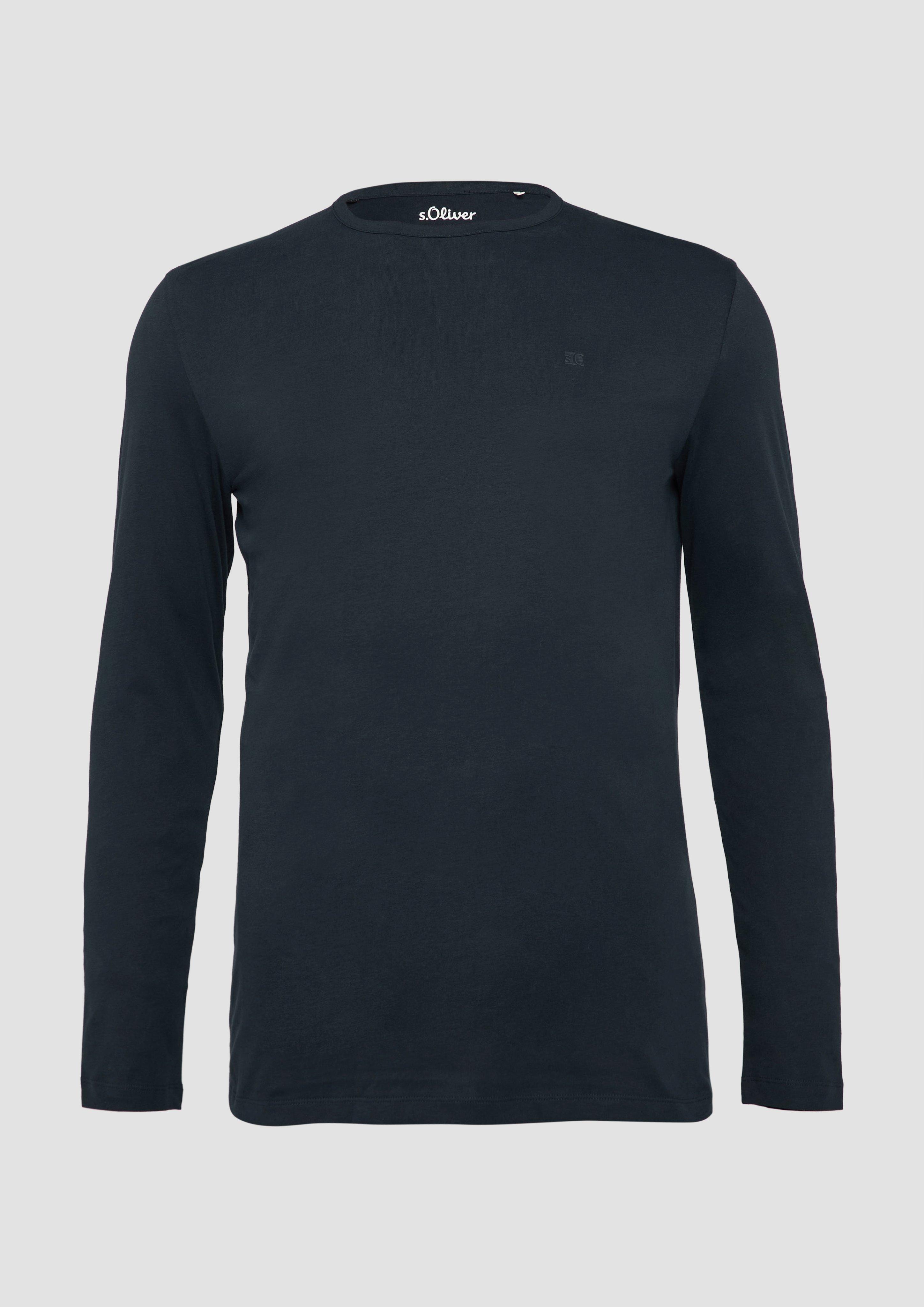 s.Oliver - Longsleeve aus Jersey mit Logo-Detail, Herren, blau