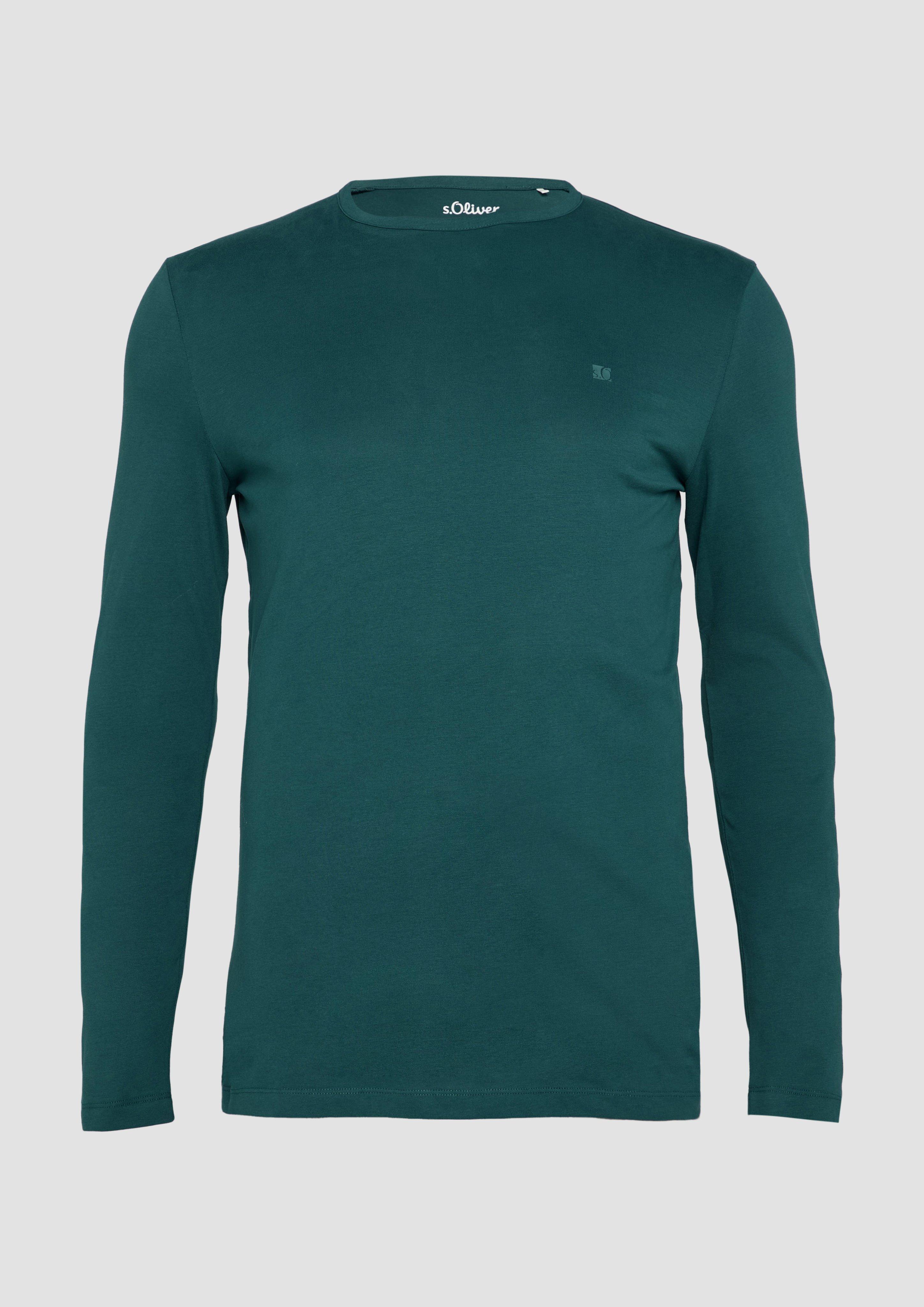 s.Oliver - Longsleeve aus Jersey mit Logo-Detail, Herren, Blau