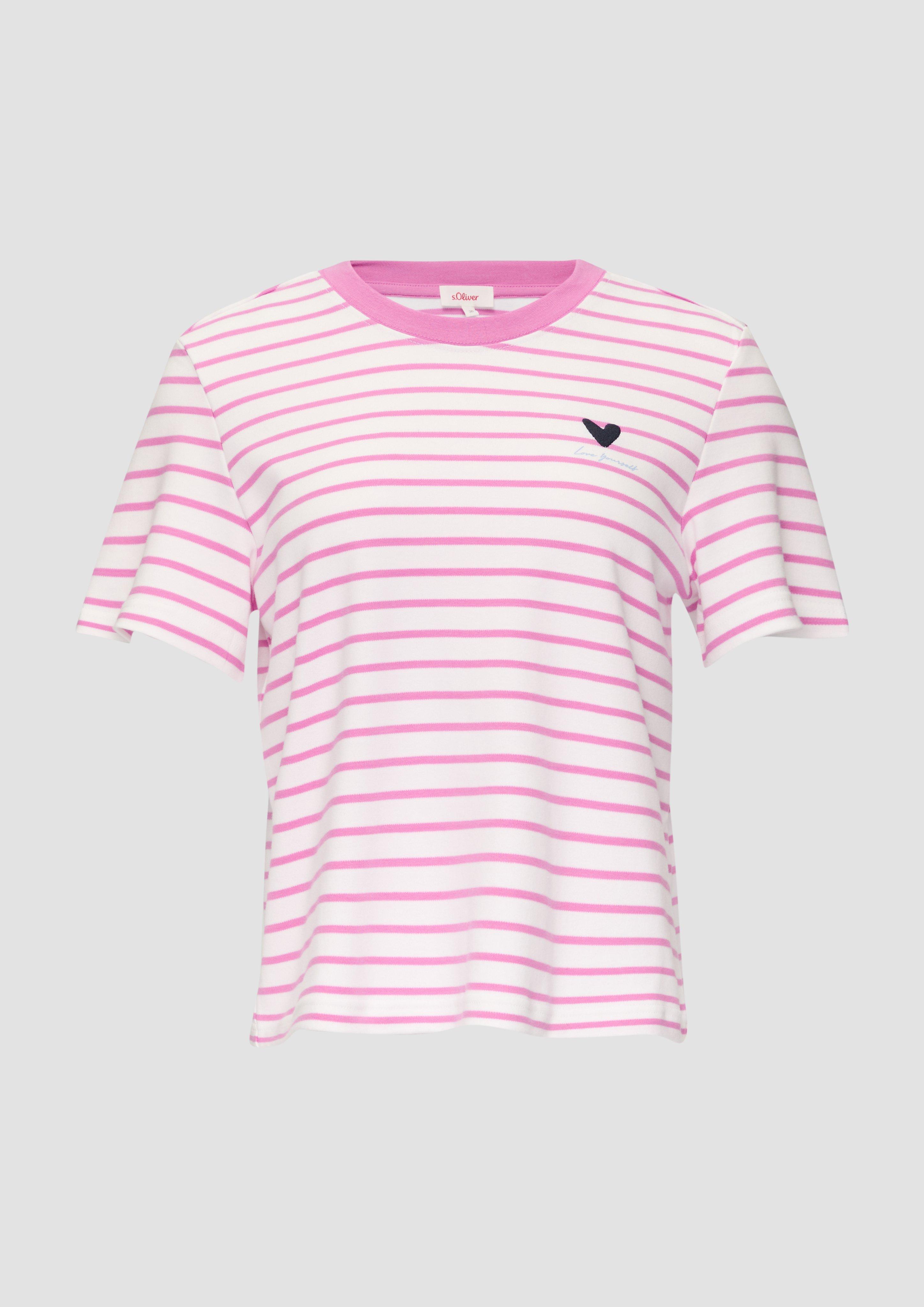 s.Oliver - Ringelshirt mit Stickerei, Damen, pink|weiß