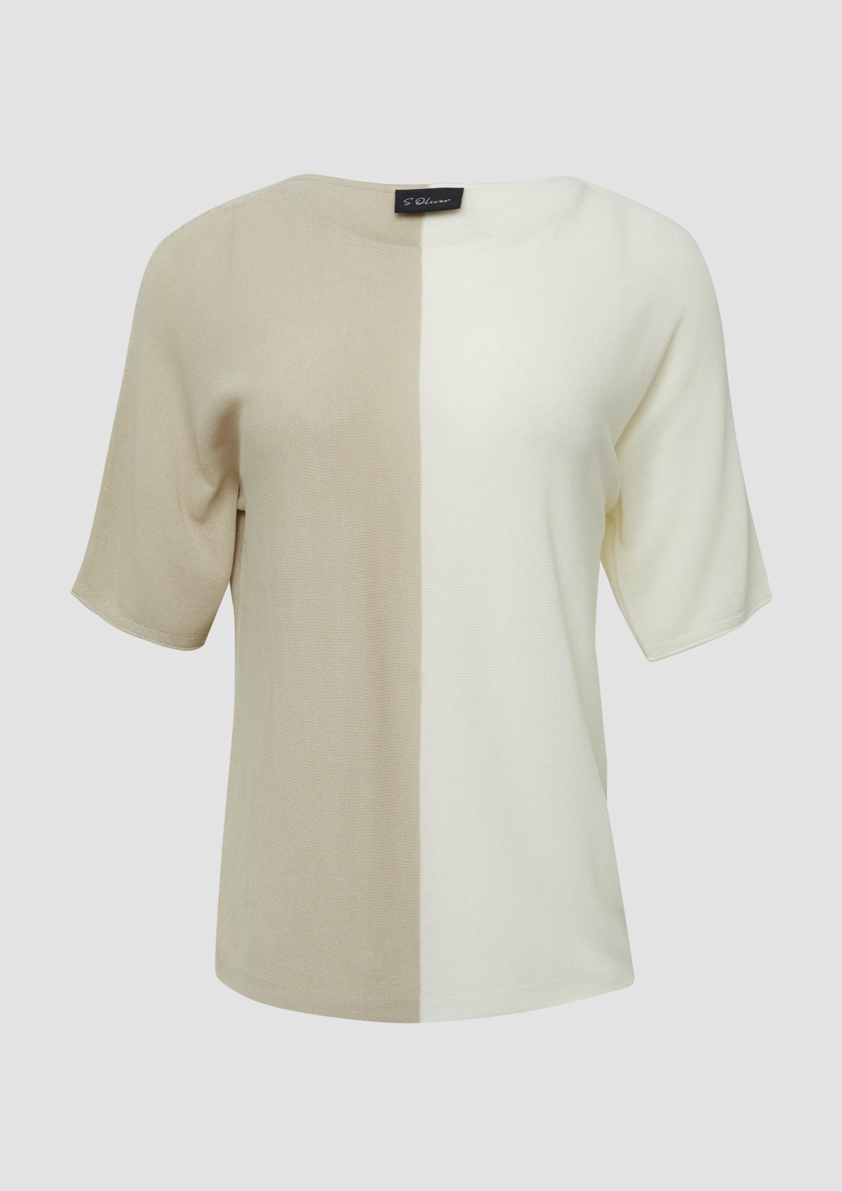 s.Oliver - Feiner Strickshirt in Colour-Blocking-Optik, Damen, creme|beige