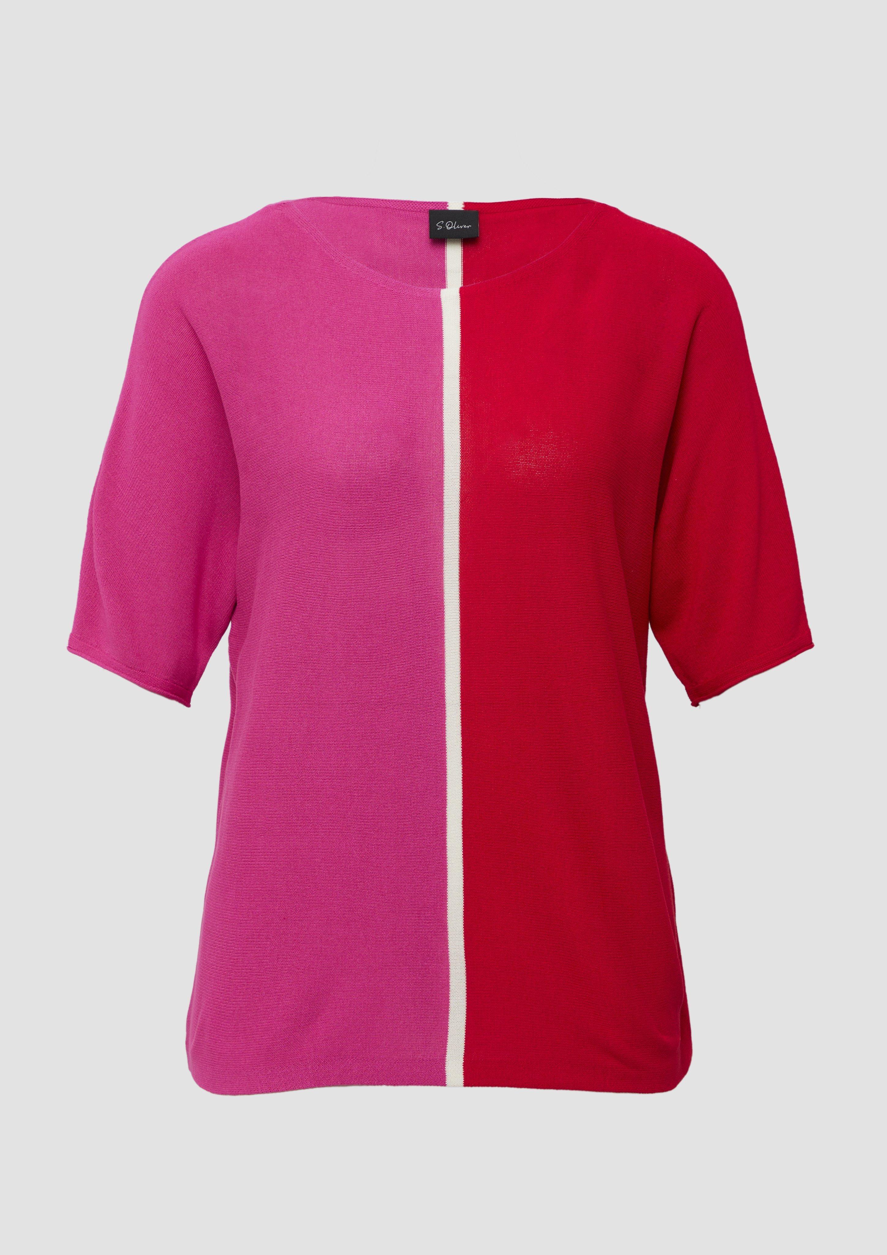 s.Oliver - Feiner Strickshirt in Colour-Blocking-Optik, Damen, rot|pink