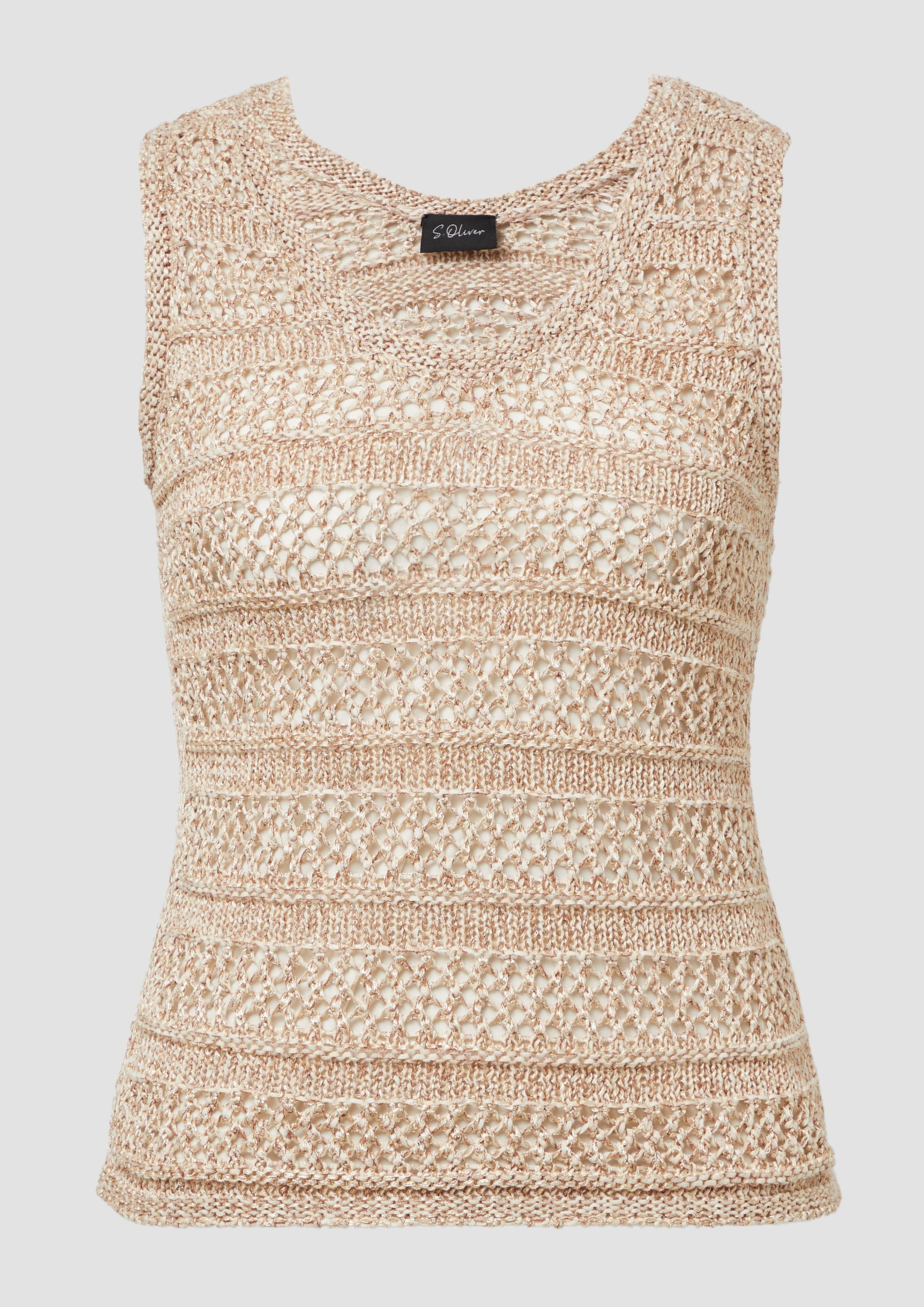 s.Oliver - Stricktop mit Ajourmuster, Damen, Beige
