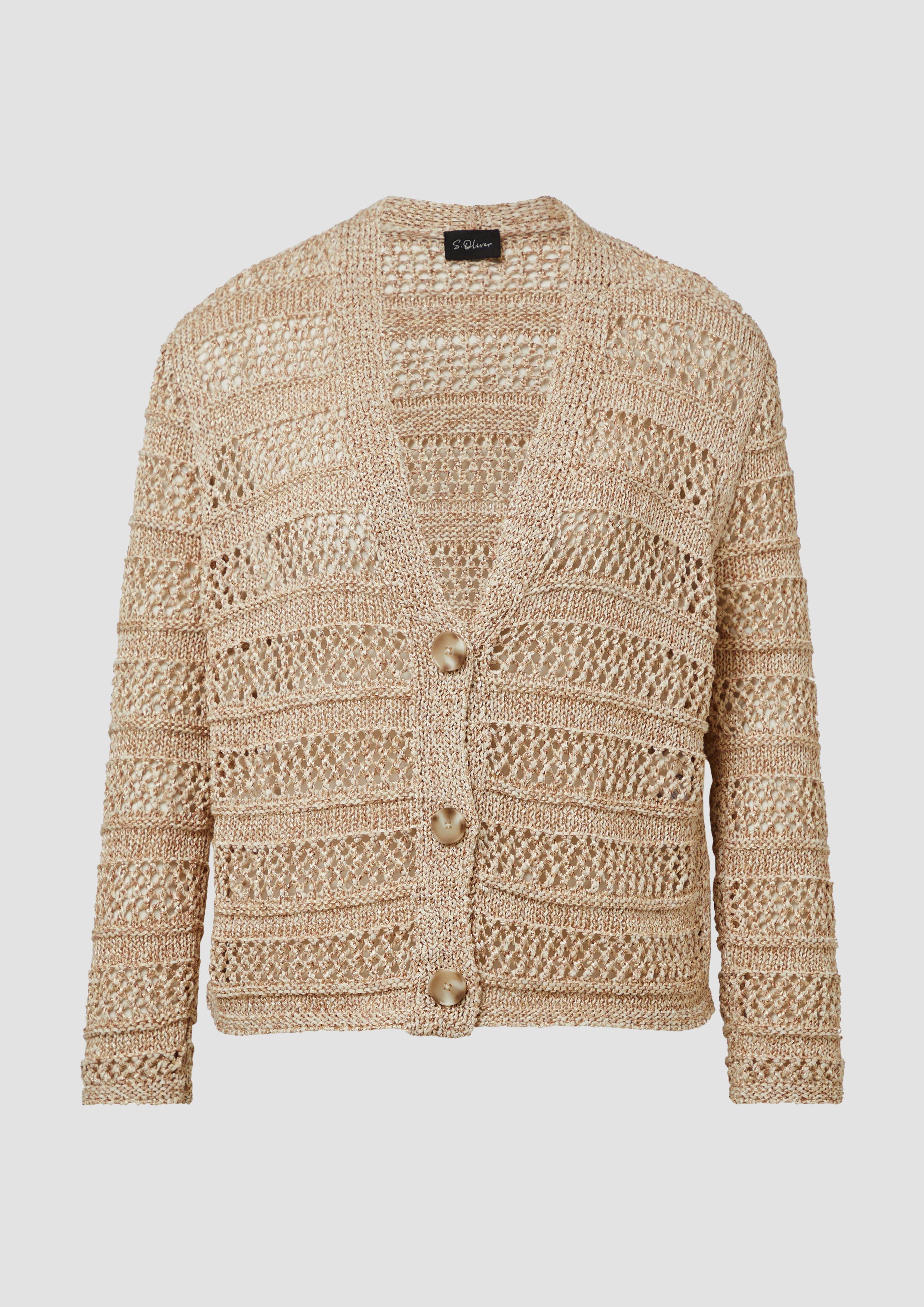 s.Oliver - Loose-Fit-Cardigan mit Ajourmuster, Damen, Beige