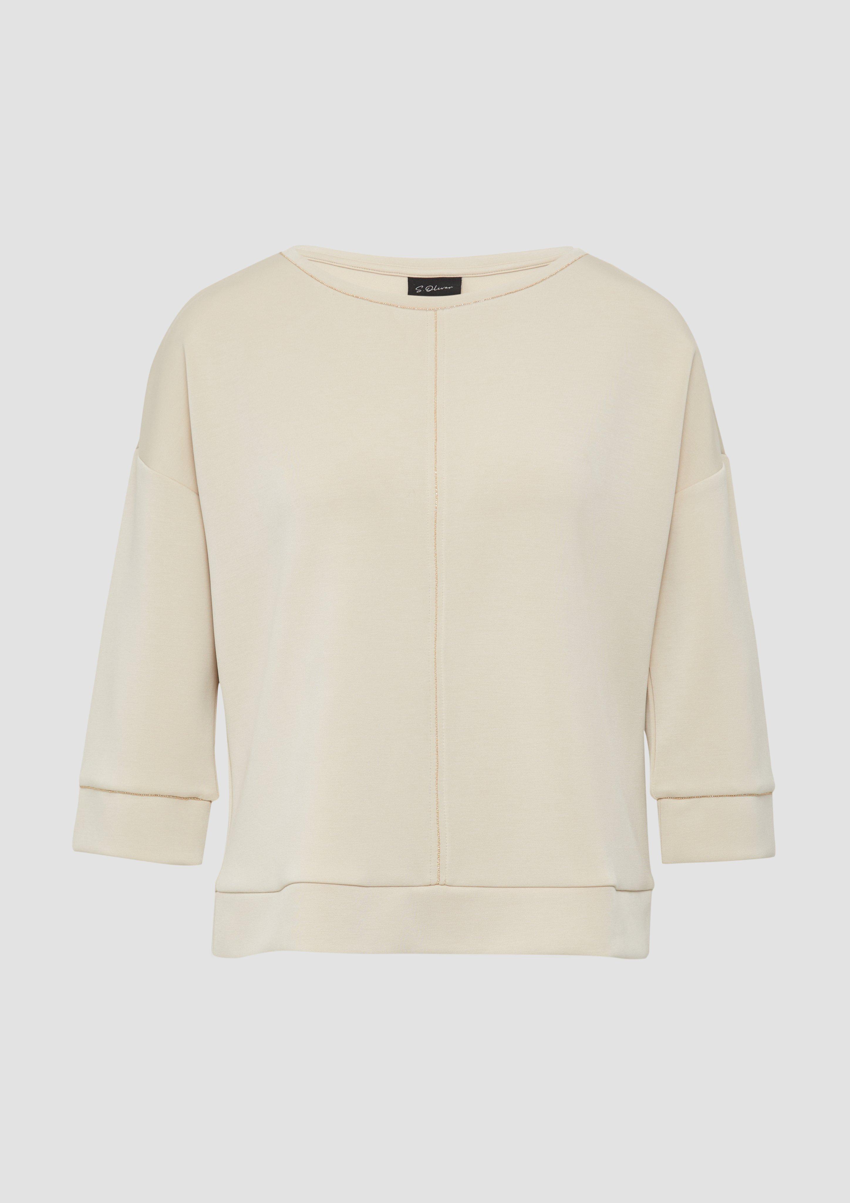 s.Oliver - Scuba-Sweatshirt im Relaxed Fit mit Schmuck-Details, Damen, Beige