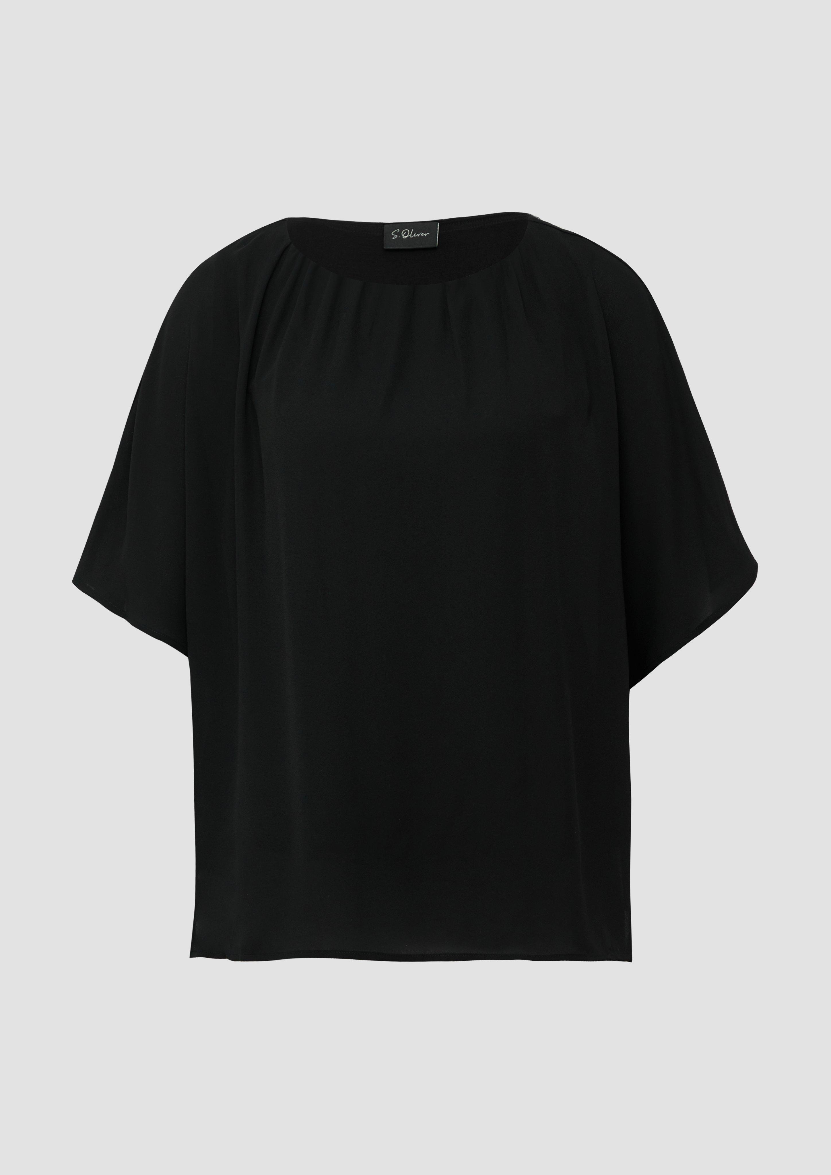 s.Oliver - Chiffonshirt im Loose Fit mit Jerseyfutter, Damen, schwarz