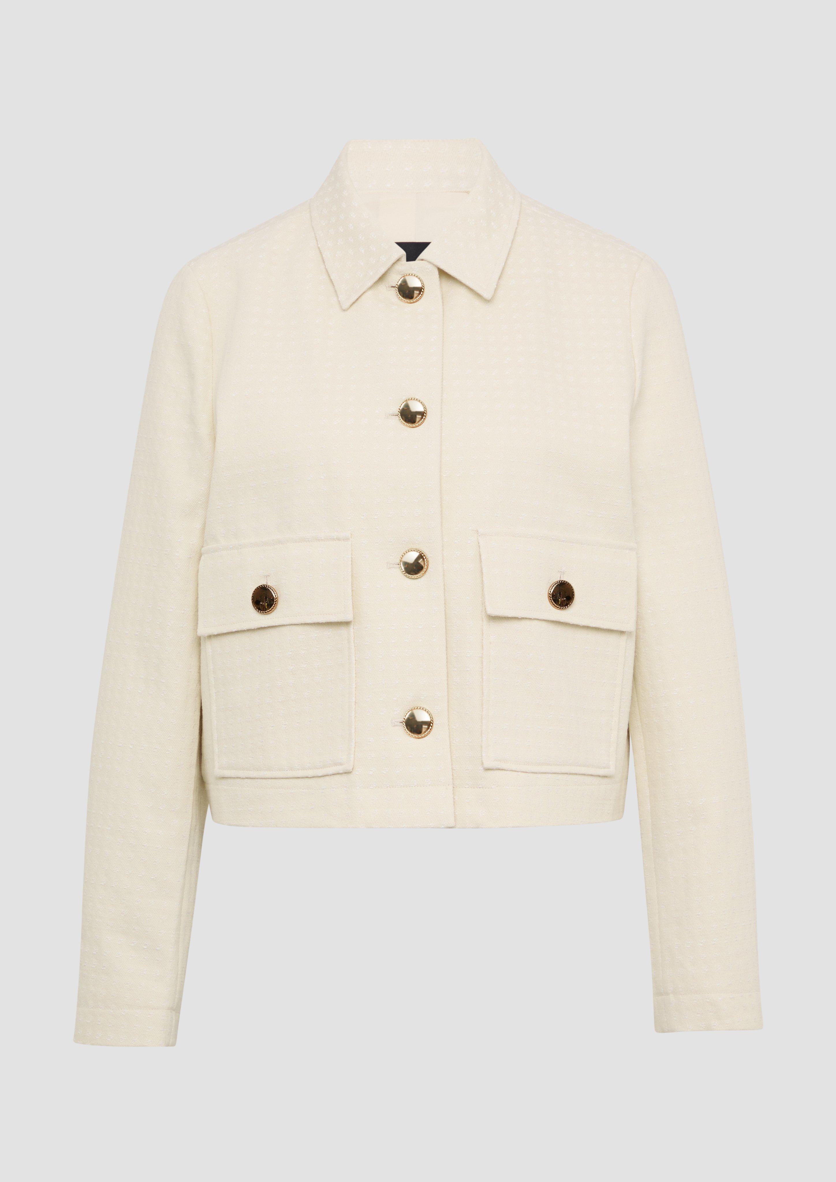 s.Oliver - Leichte Jacke mit Strukturmuster und goldfarbenen Knöpfen, Damen, creme