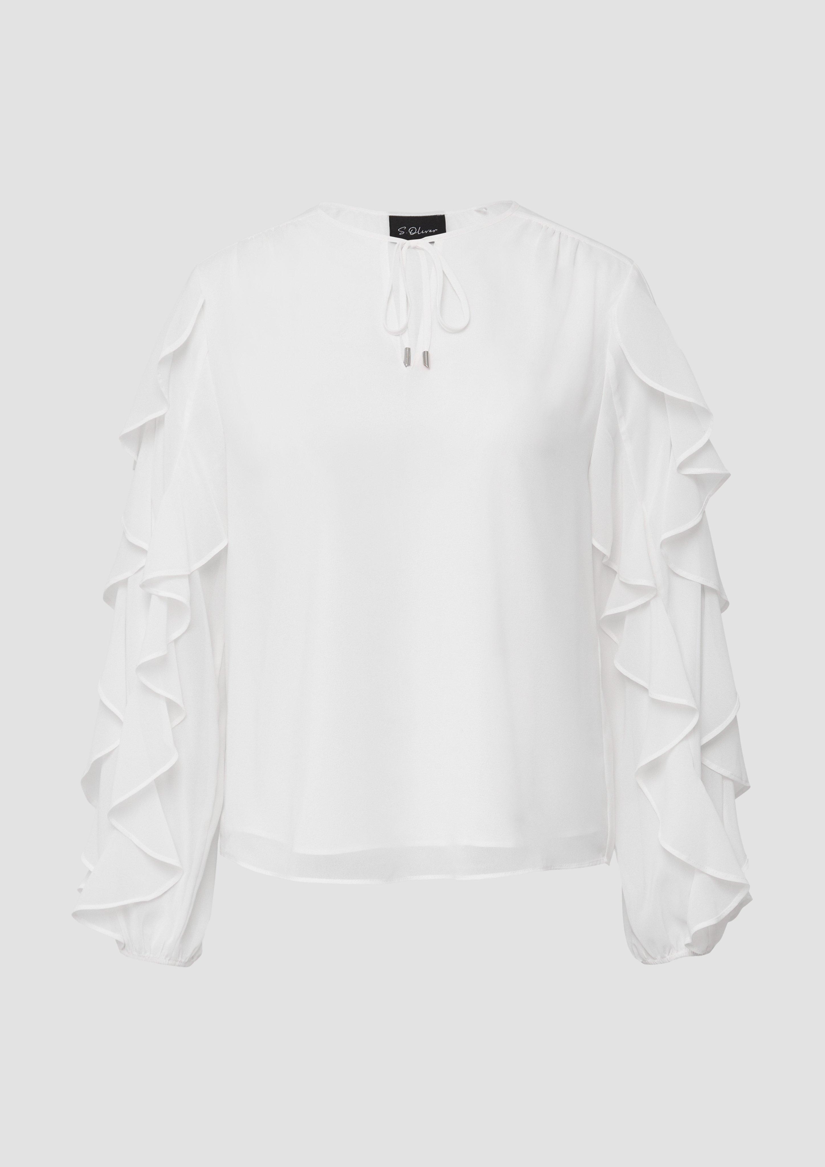 s.Oliver - Leichte Chiffonbluse mit Rüschenärmeln, Damen, creme