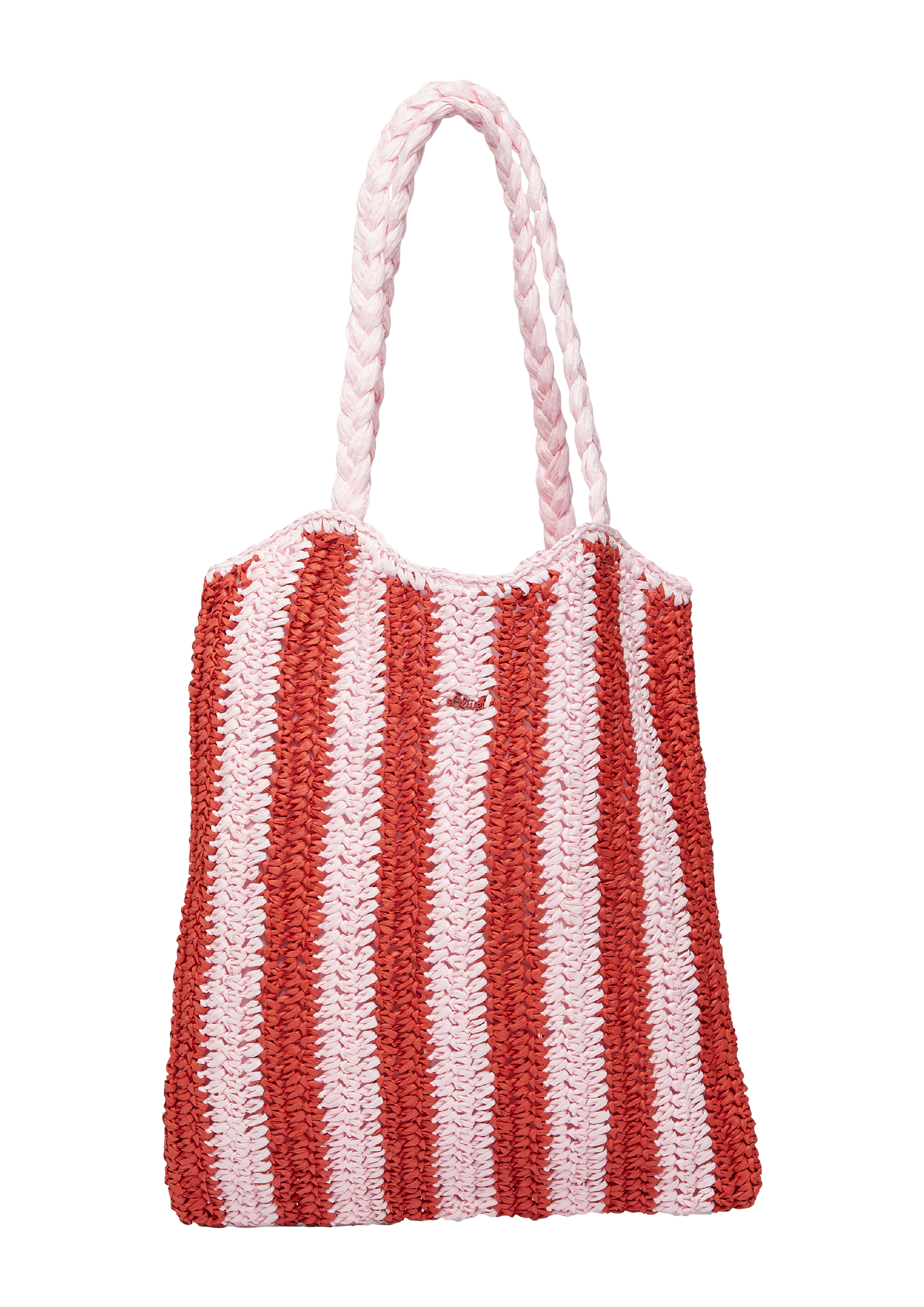 s.Oliver - Gestreifte Raffia-Tasche mit geflochtenem Henkel, Damen, Rosa