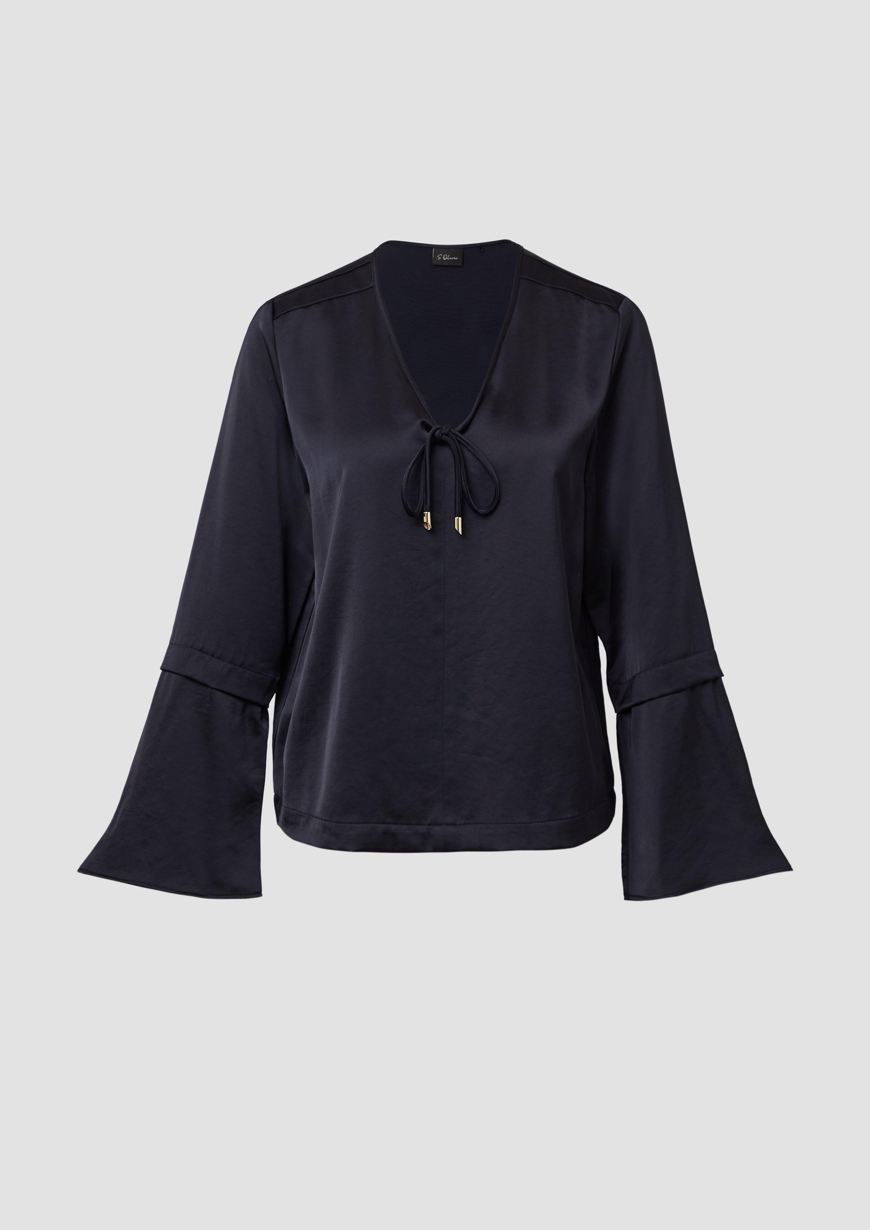 s.Oliver - Satinbluse mit Volantärmeln und Bindedetail, Damen, blau