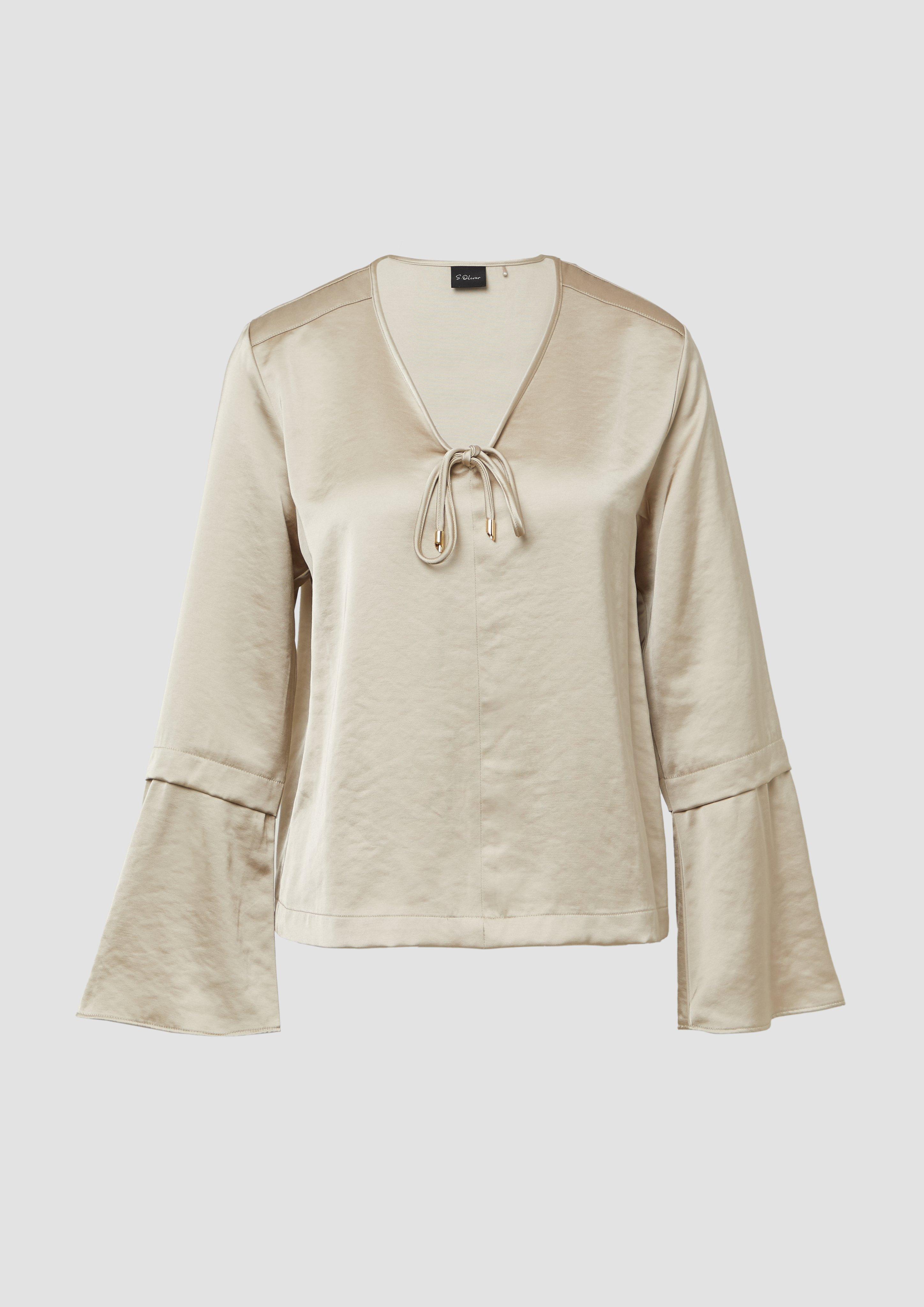 s.Oliver - Satinbluse mit Volantärmeln und Bindedetail, Damen, Beige