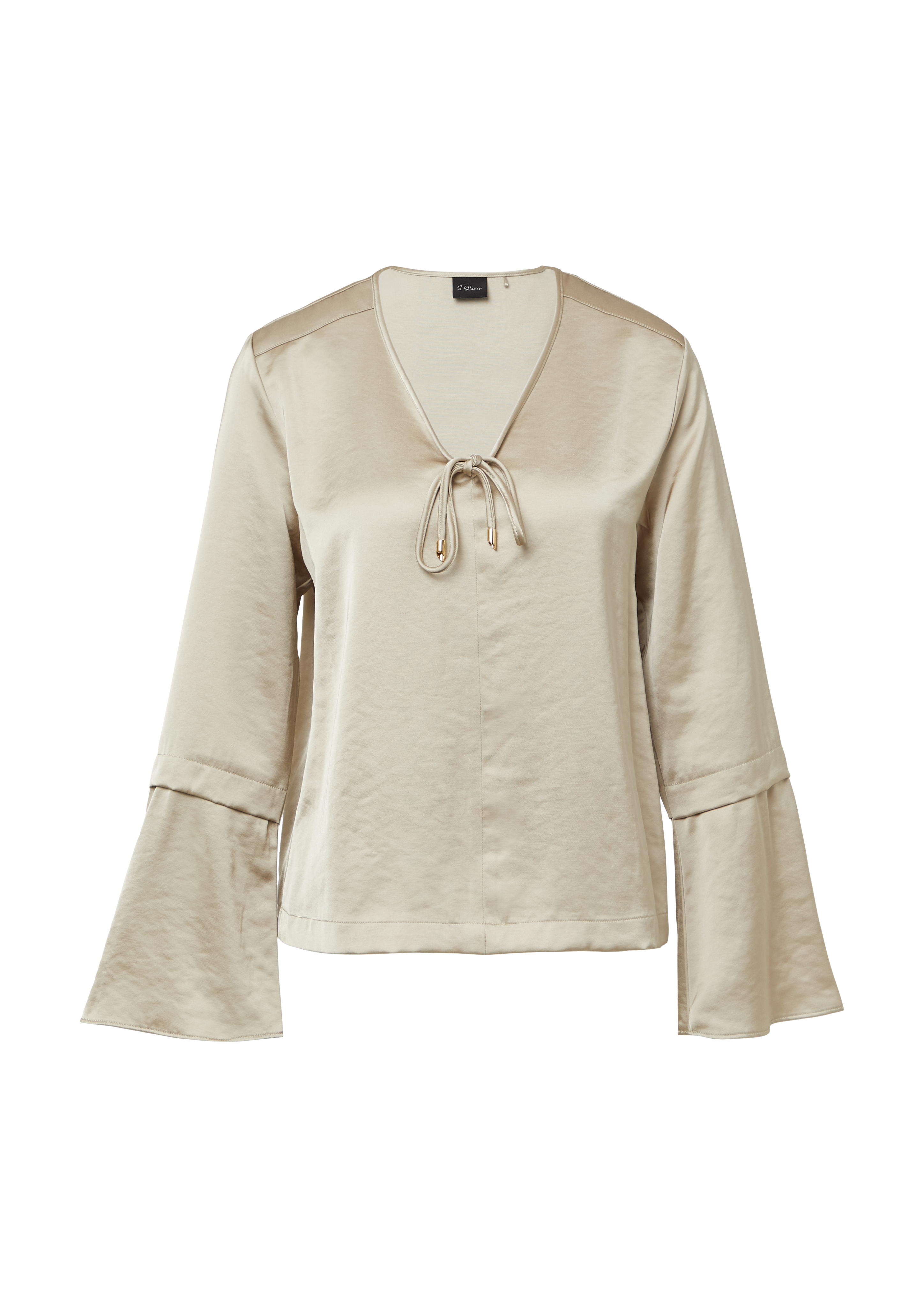 Satinbluse mit Volantärmeln und Bindedetail