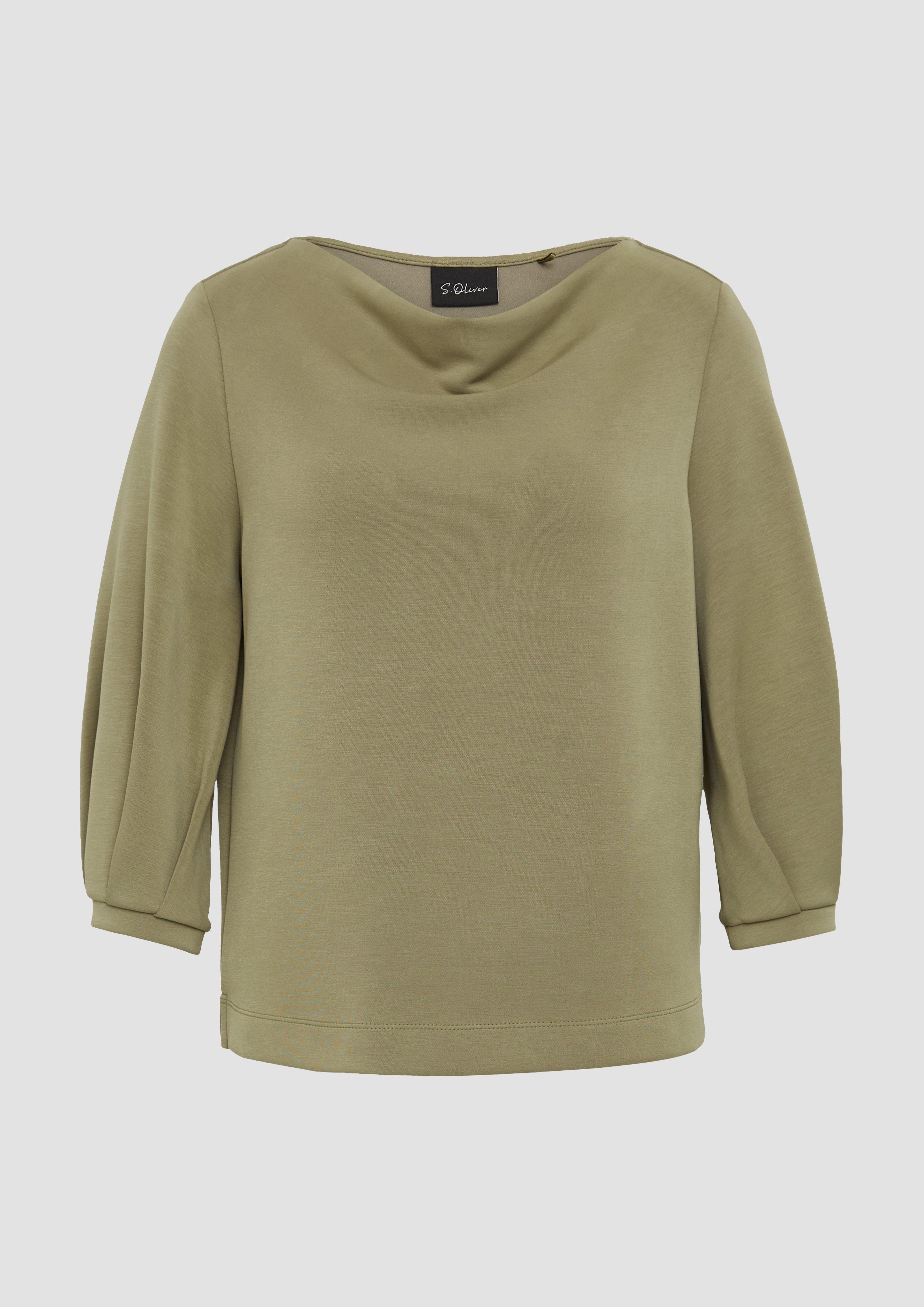 s.Oliver - Loose-Fit-Shirt aus Interlockjersey mit Wasserfall-Ausschnitt, Damen, Grün