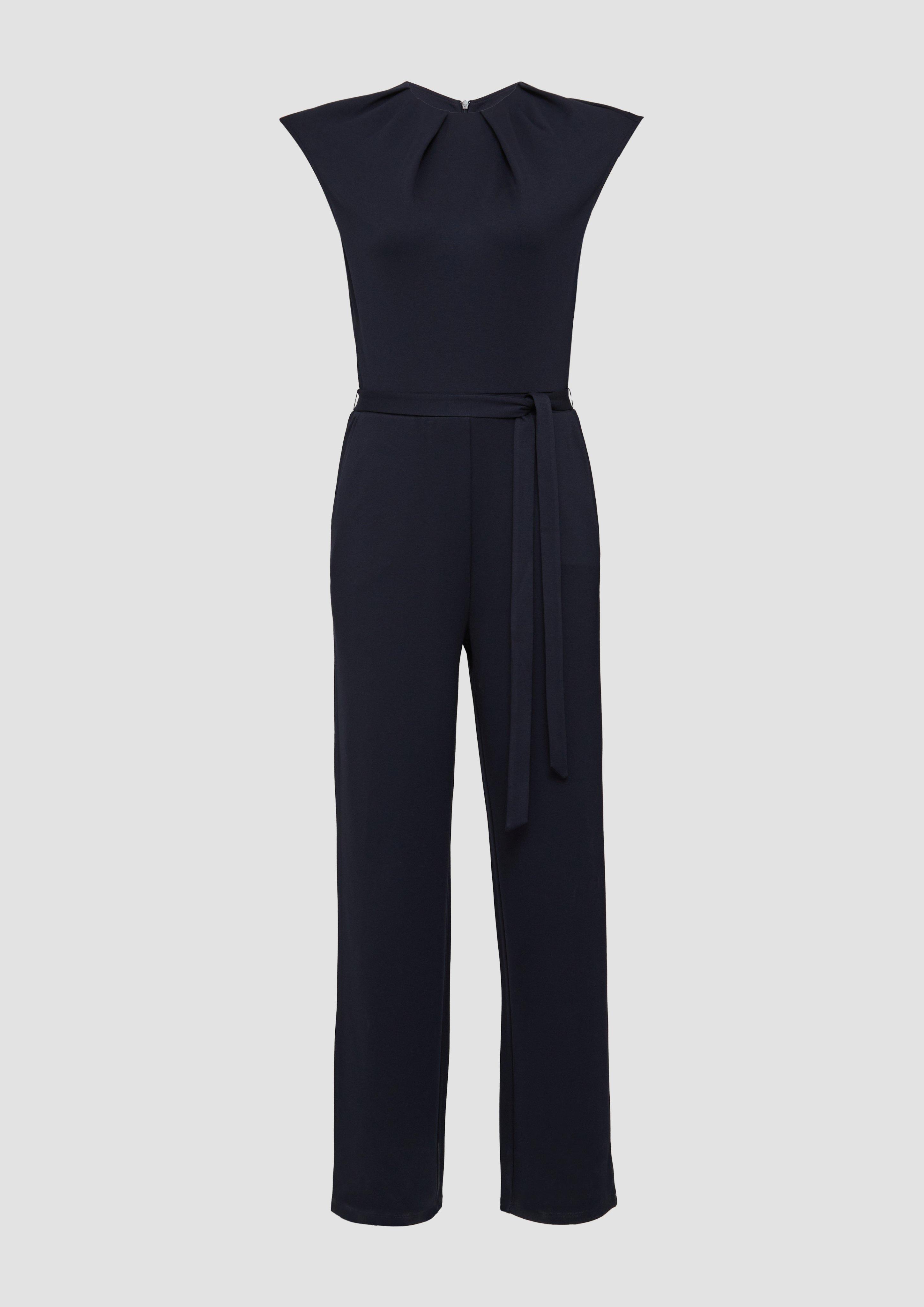 s.Oliver - Ärmelloser Jumpsuit aus Interlockjersey mit Bindegürtel, Damen, blau