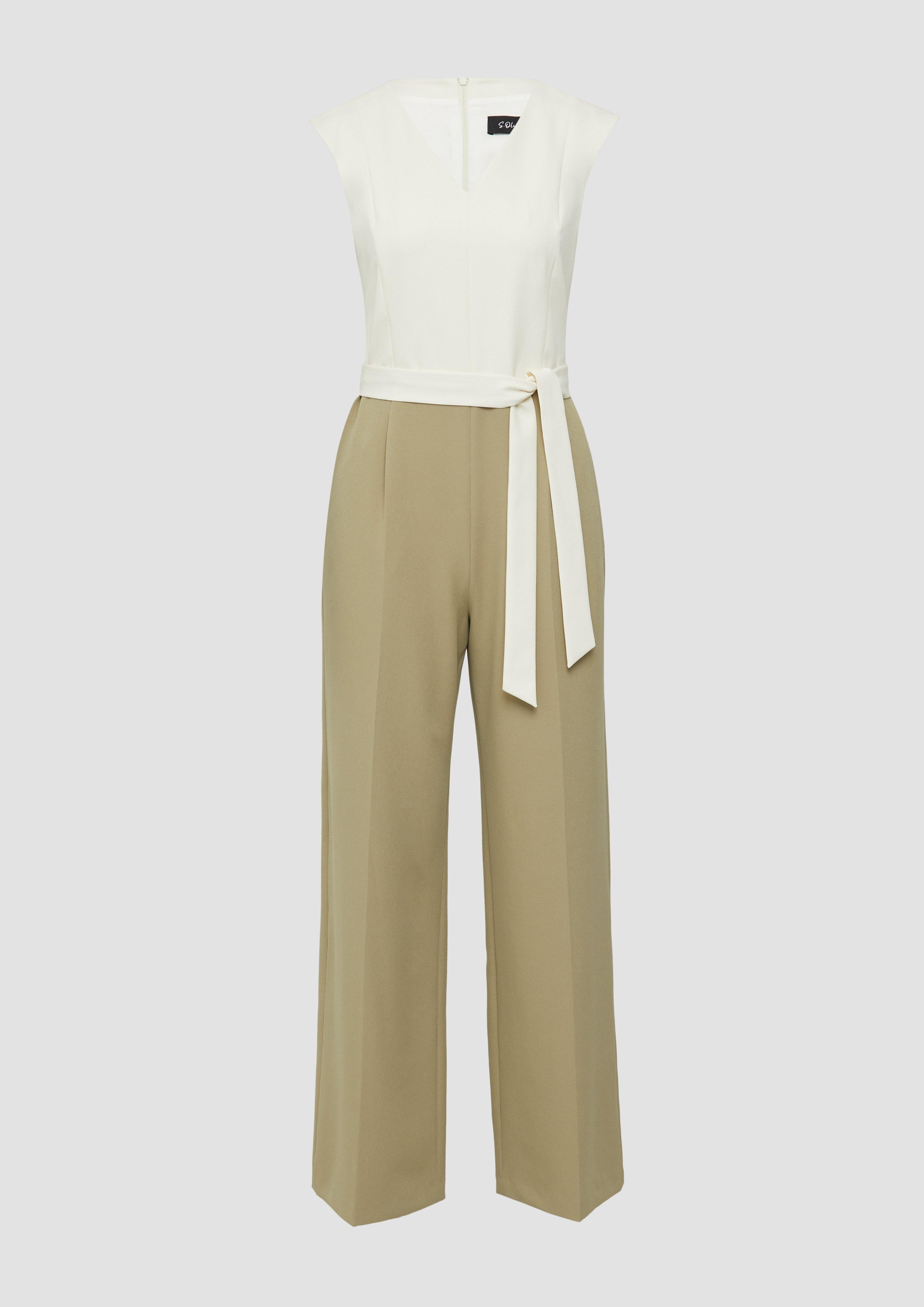 s.Oliver - Taillierter Jumpsuit mit Wide Leg und Teilungsnähten, Damen, creme