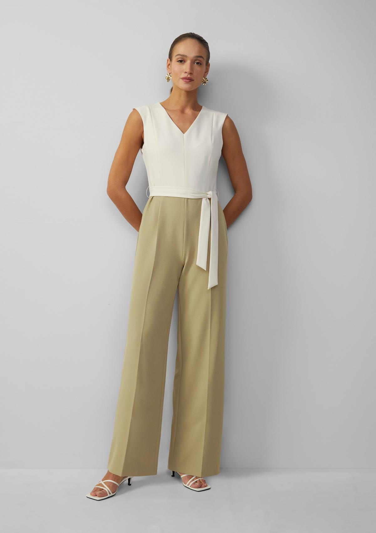 Fitted jumpsuit with wide leg and dividing seams - ecru | s