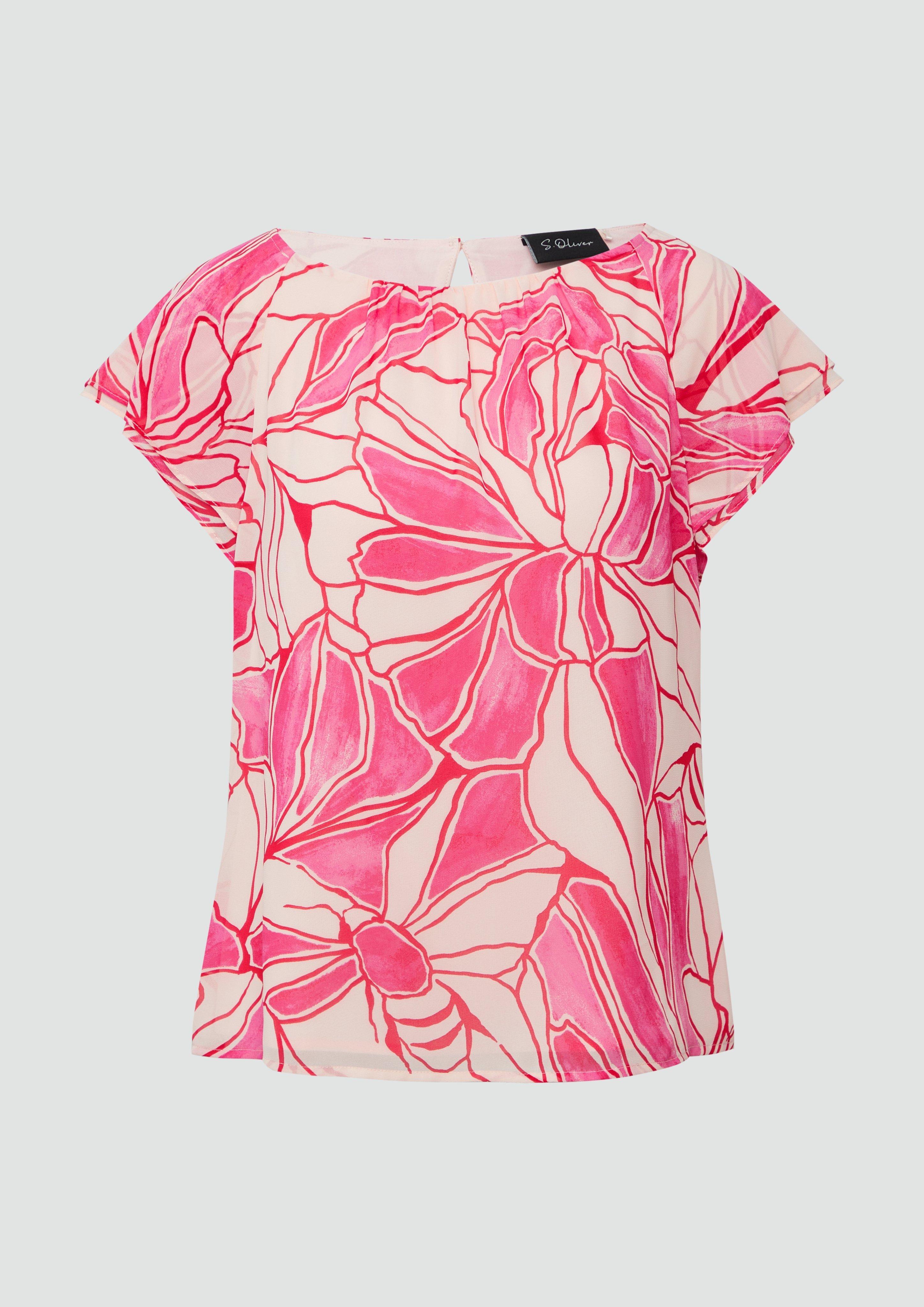 s.Oliver - Weiche Viskosebluse mit All-over-Print, Damen, pink|beige