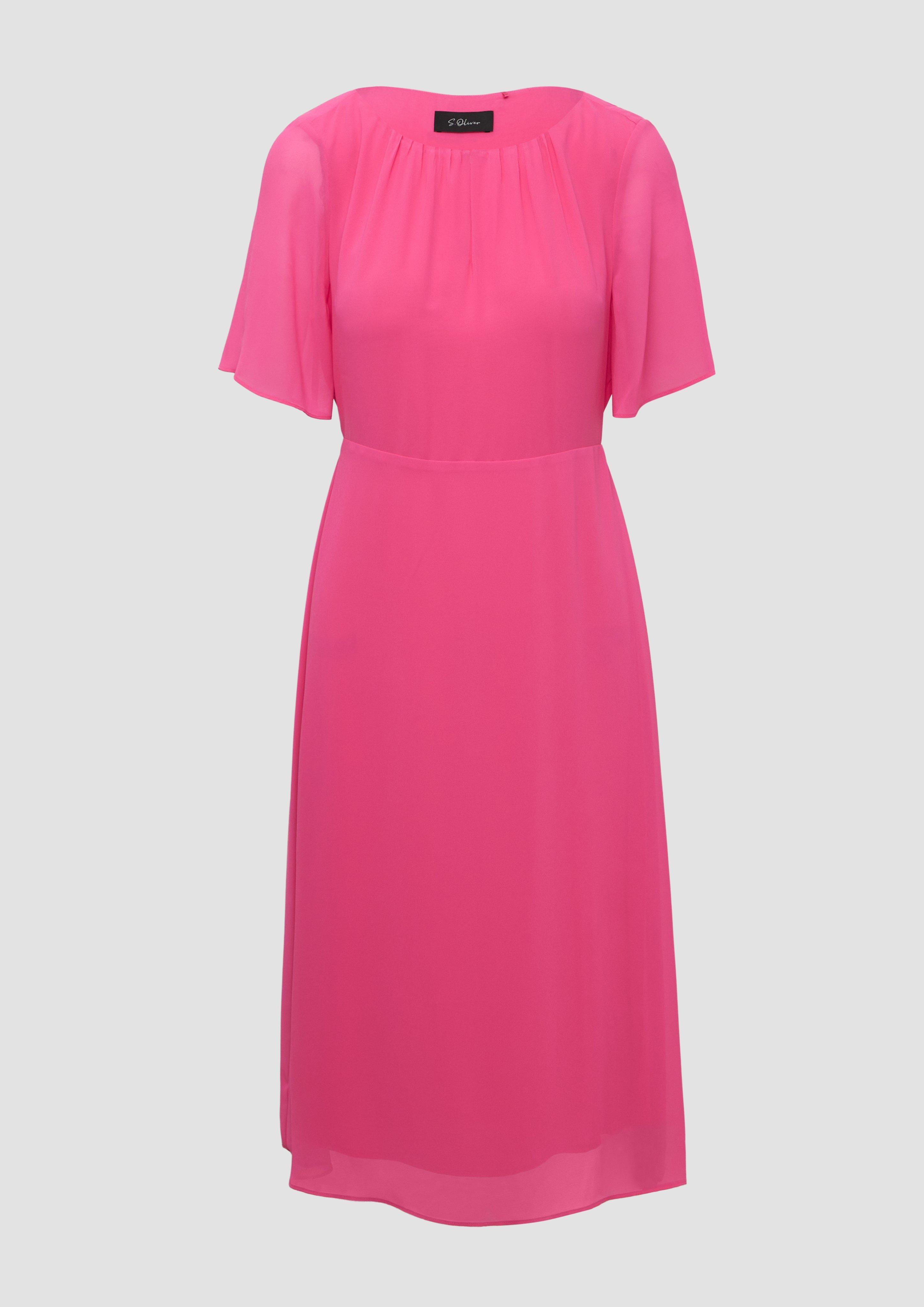 s.Oliver - Midikleid aus Chiffon mit kurzen Ärmeln und blickdichtem Futter, Damen, Rosa