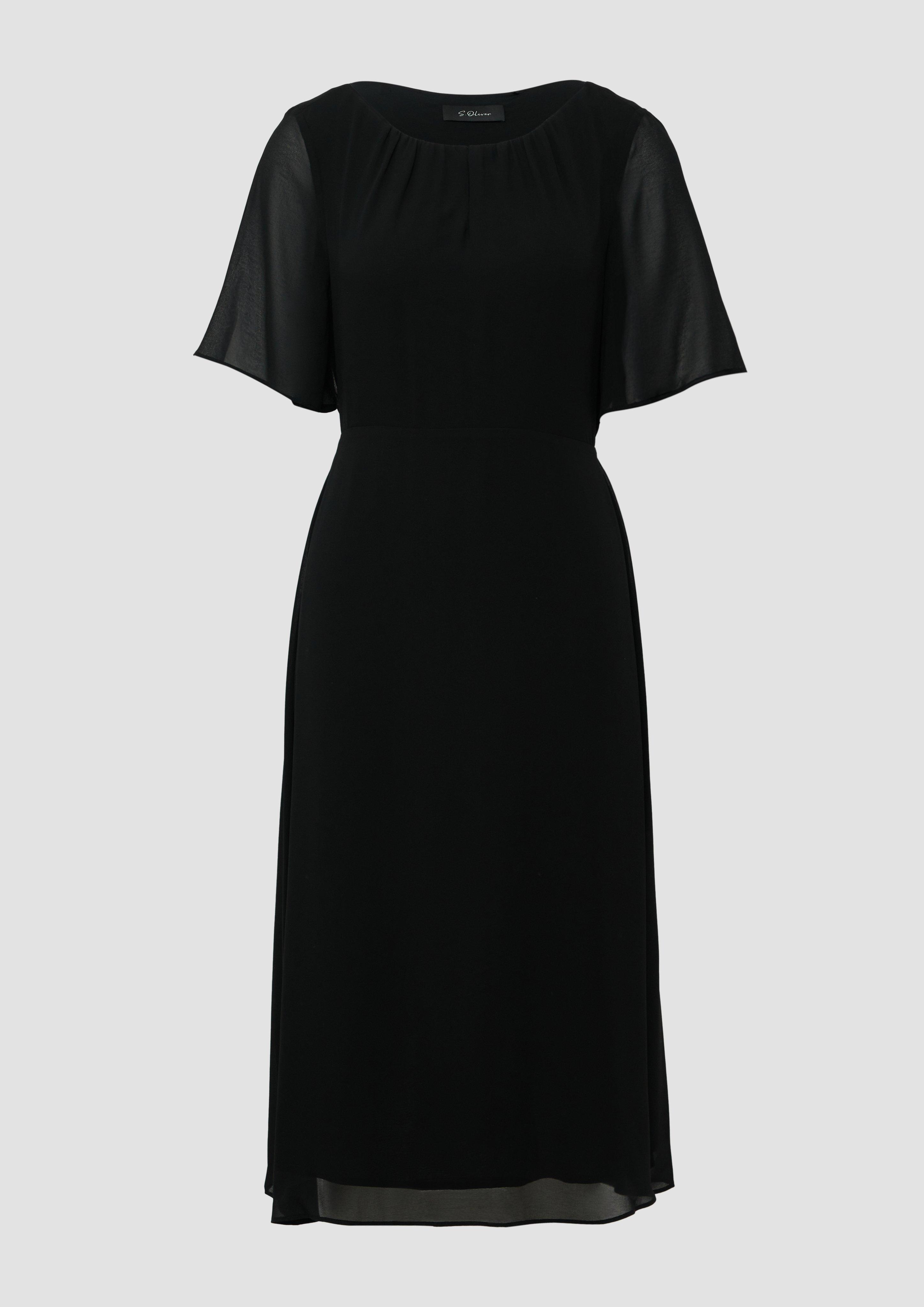 s.Oliver - Midikleid aus Chiffon mit kurzen Ärmeln und blickdichtem Futter, Damen, schwarz