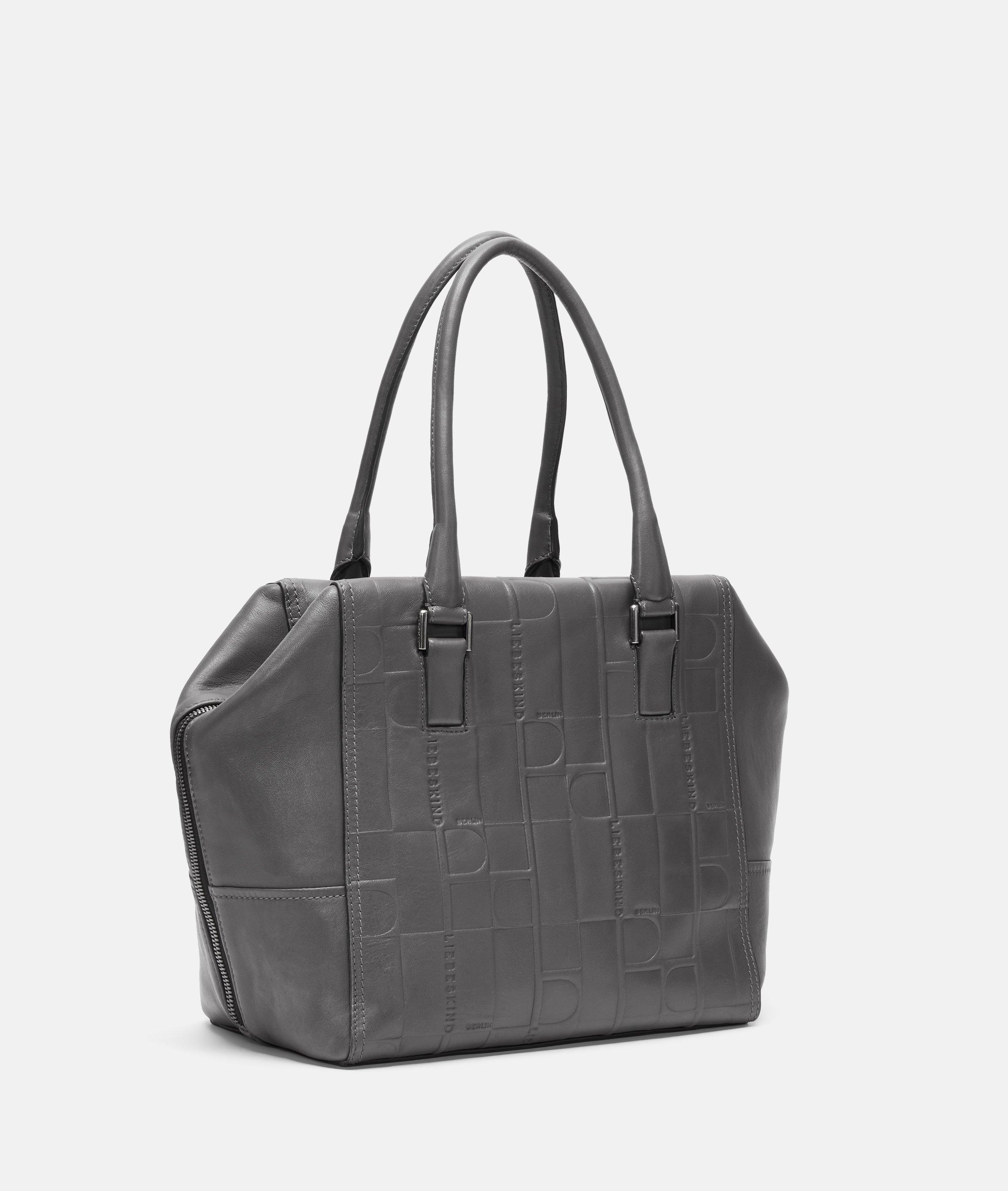 Thumbnail - Liebeskind Berlin - Geräumige Schultertasche aus Schafsleder mit Monogrammprägung -  grau