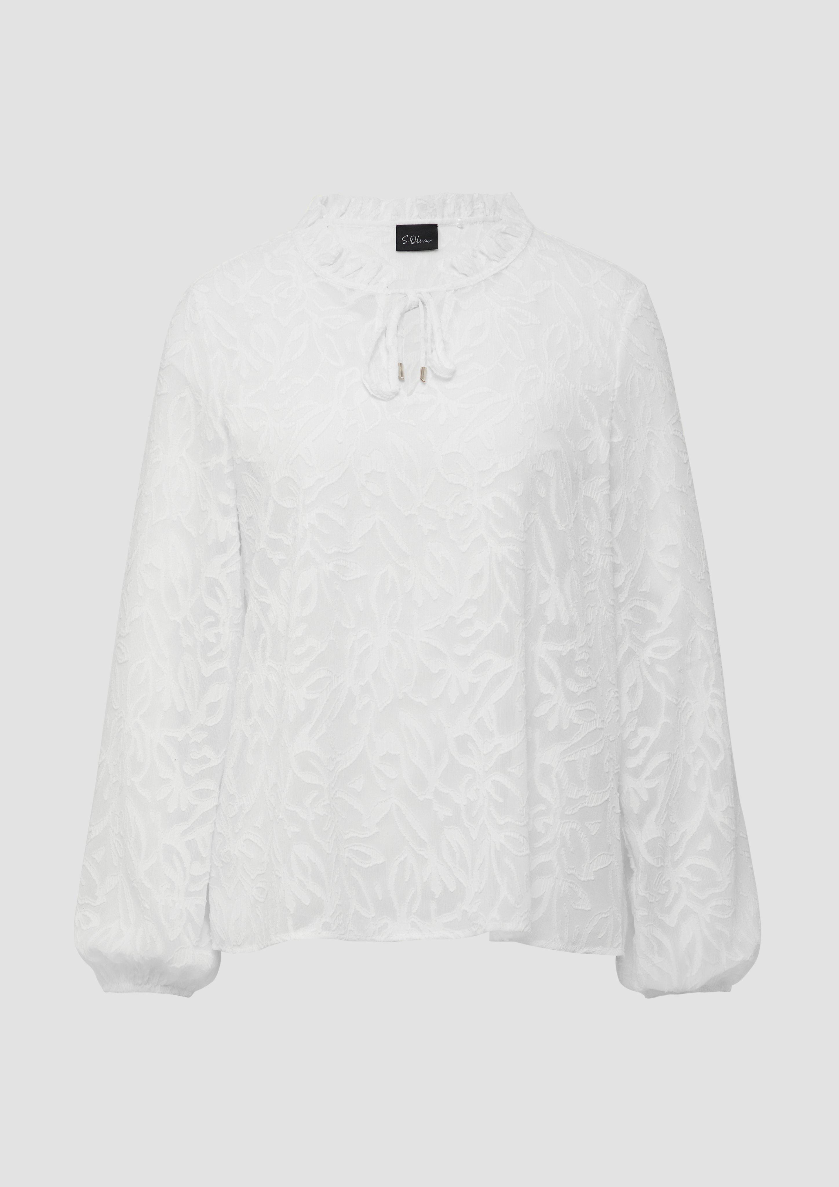 Thumbnail - s.Oliver - Semitransparente Bluse mit Tunika-Ausschnitt und Rüschen, Damen, creme
