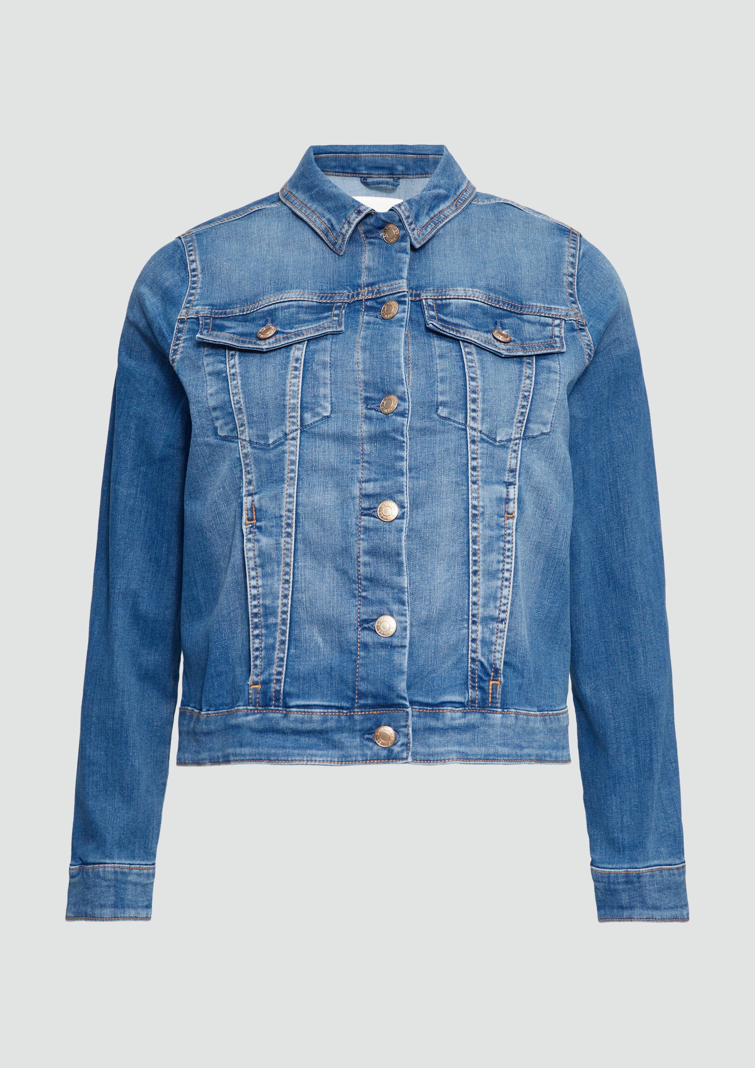 s.Oliver - Elastische Jeansjacke mit Ziernähten, Damen, blau