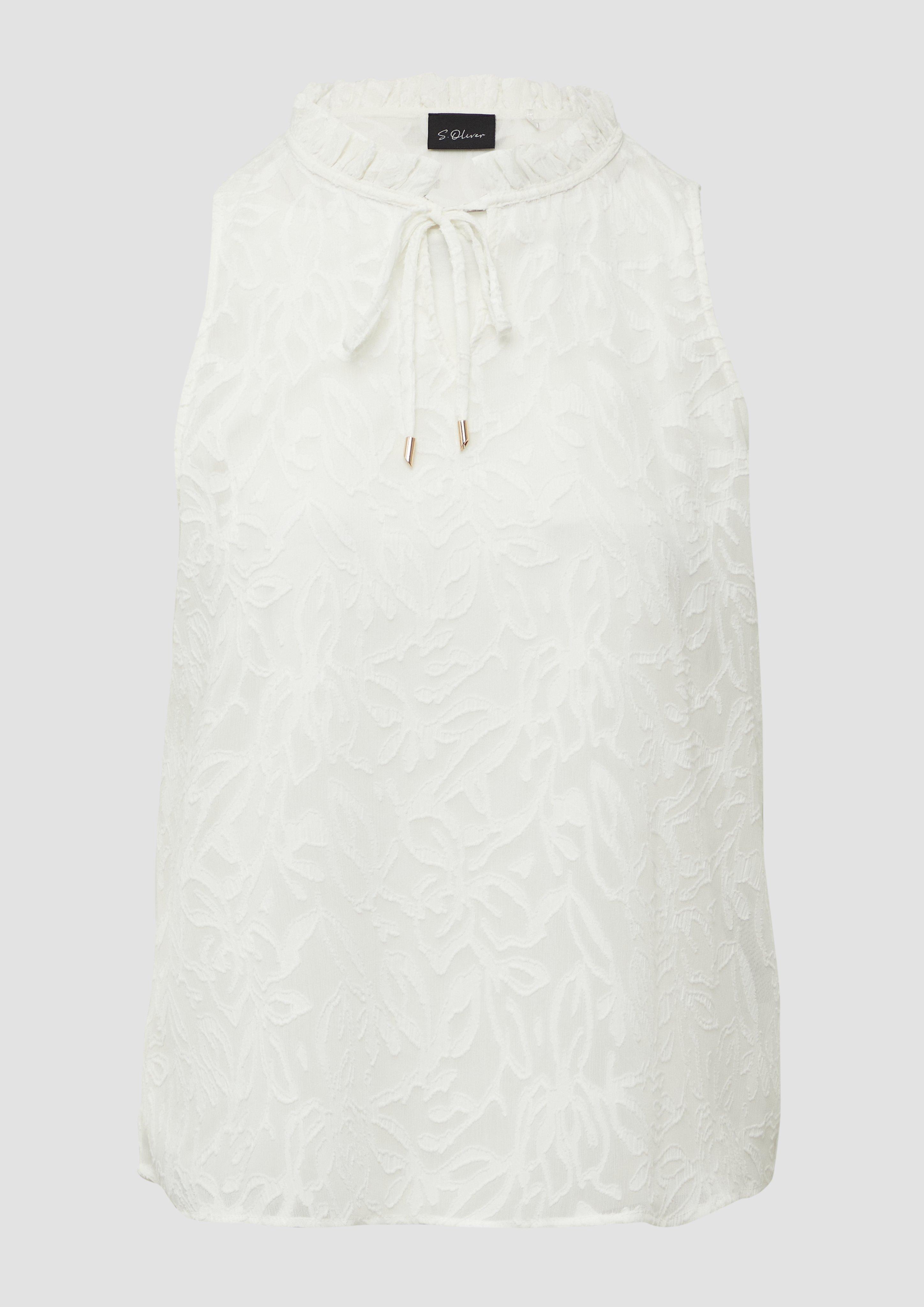 s.Oliver - Semitransparentes Top mit Tunika-Ausschnitt und Rüschen, Damen, creme