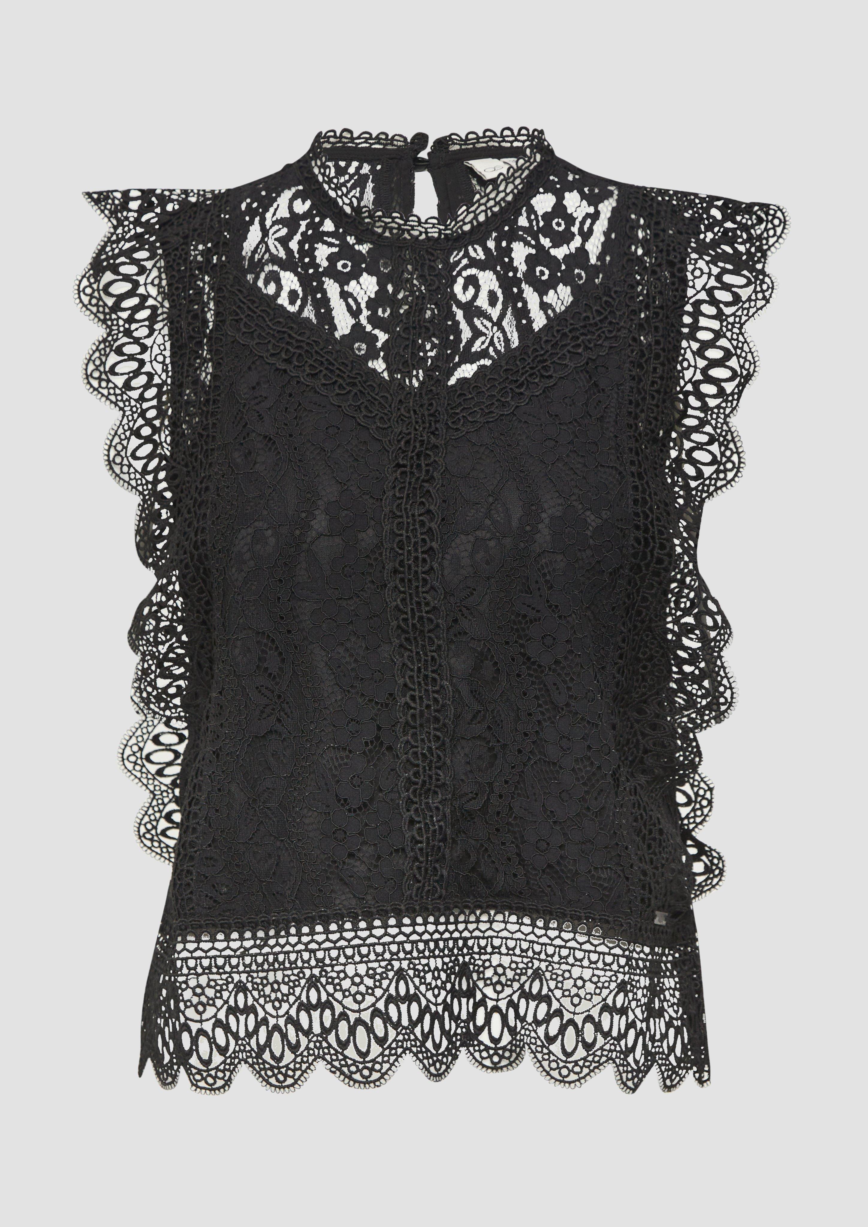 QS - Blusentop aus Spitze, Damen, schwarz