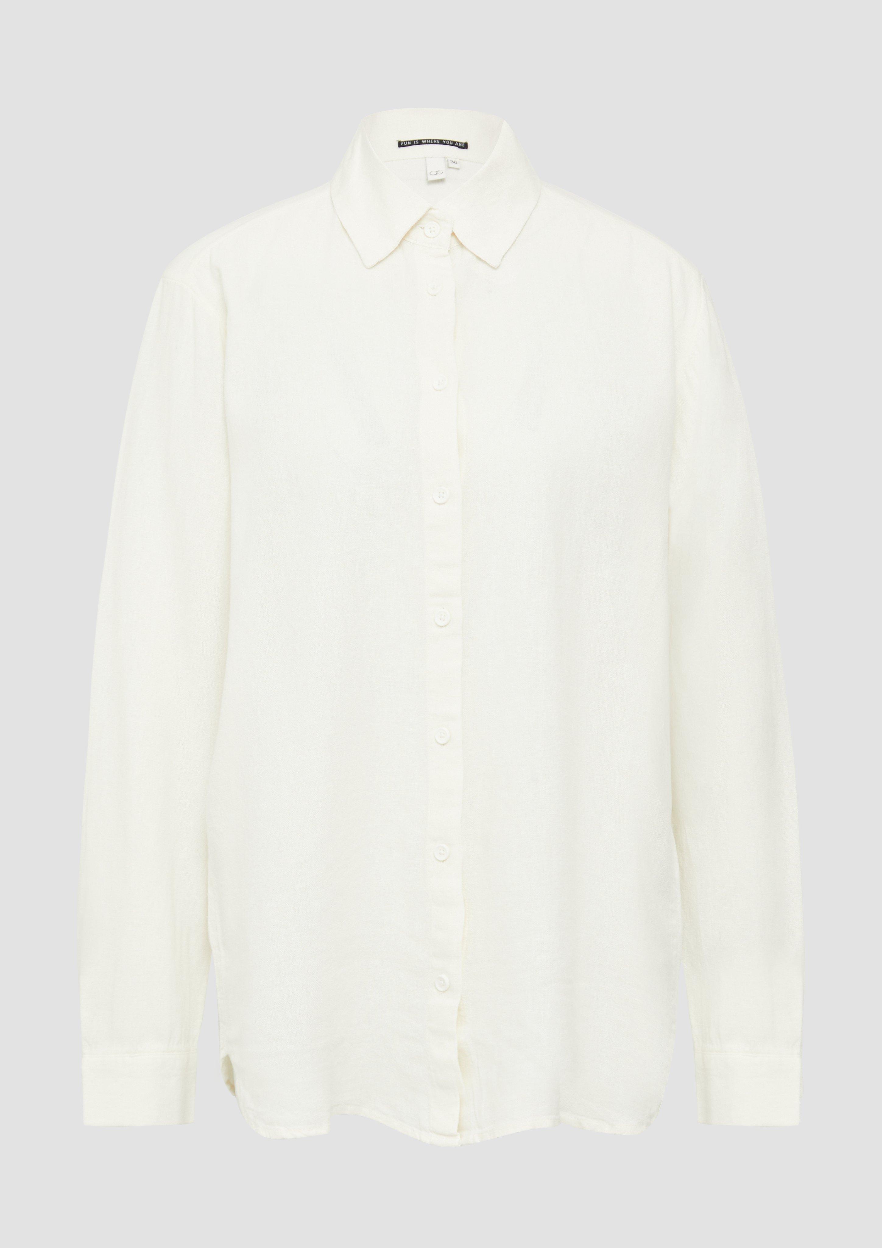 QS - Lange Hemdbluse aus Viskose-Leinenmix, Damen, creme