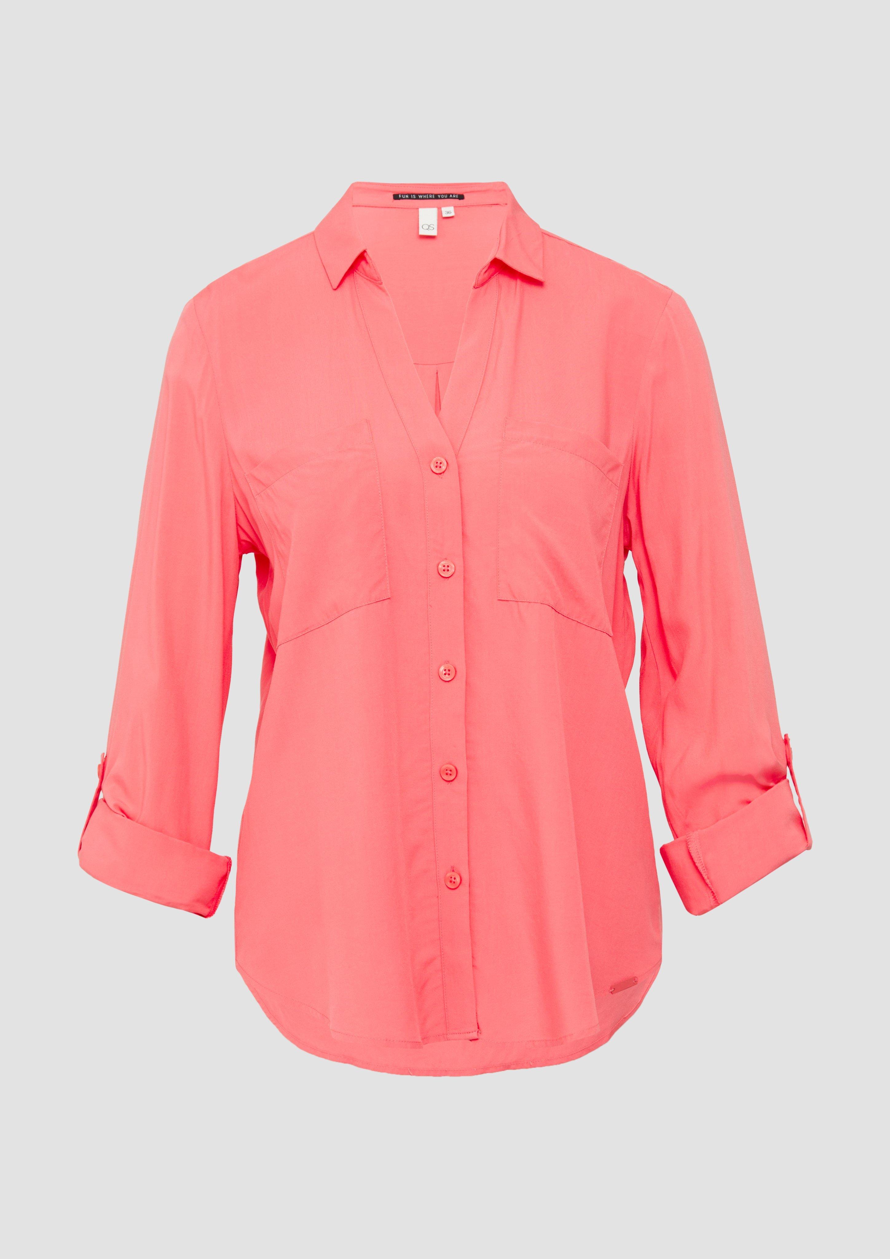 QS - Viskosebluse mit Turn-up und aufgesetzten Taschen, Damen, Orange
