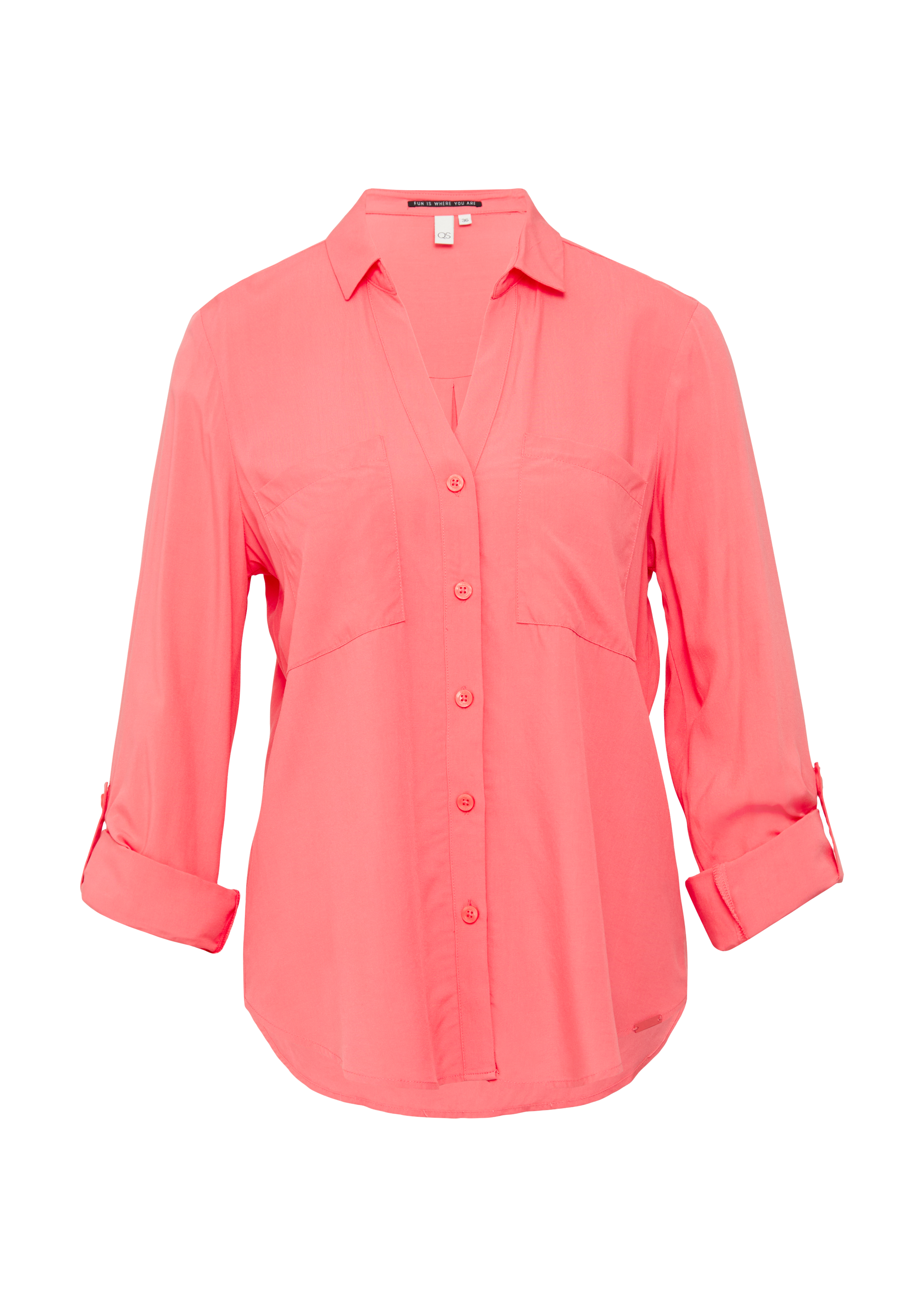 Viskosebluse mit Turn-up und aufgesetzten Taschen