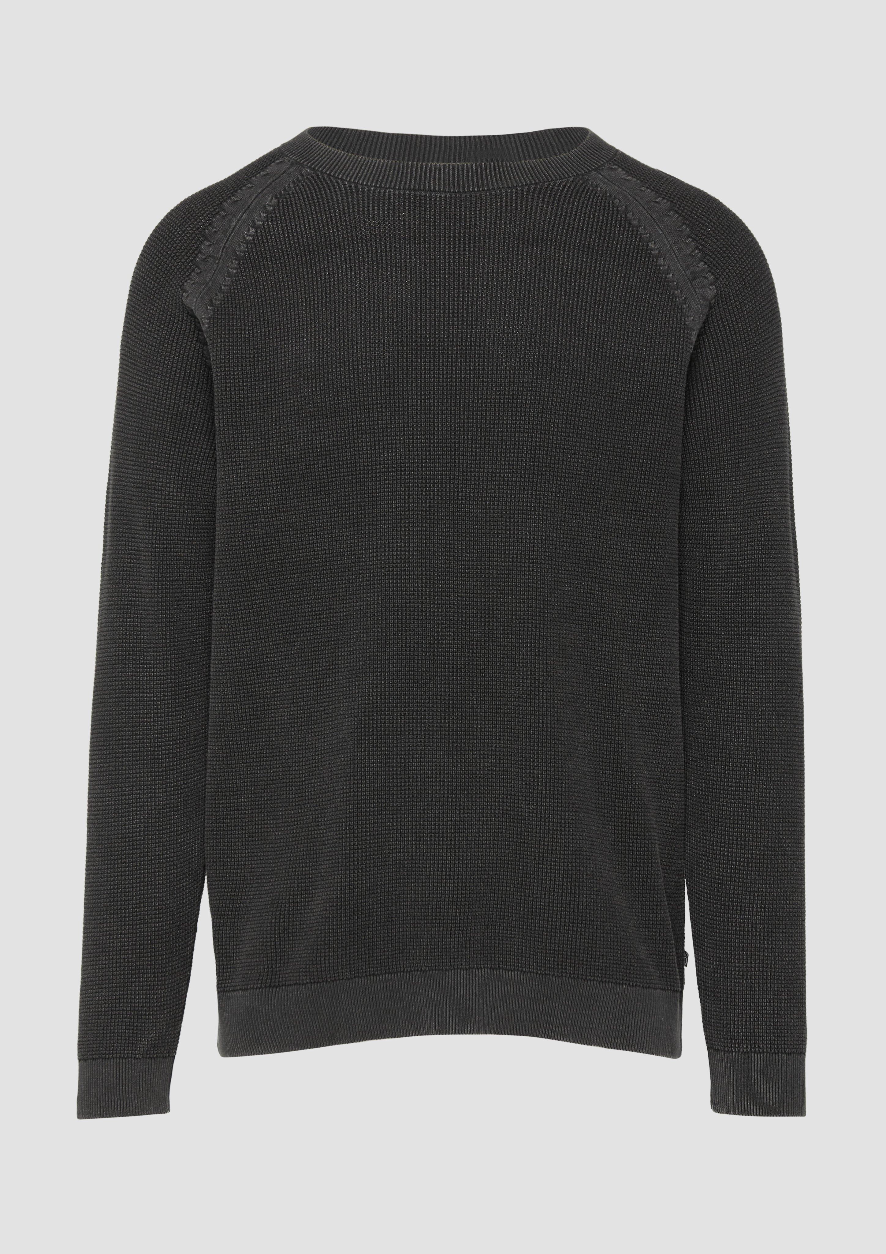 QS - Gewaschener Strickpullover mit Struktur, Herren, schwarz