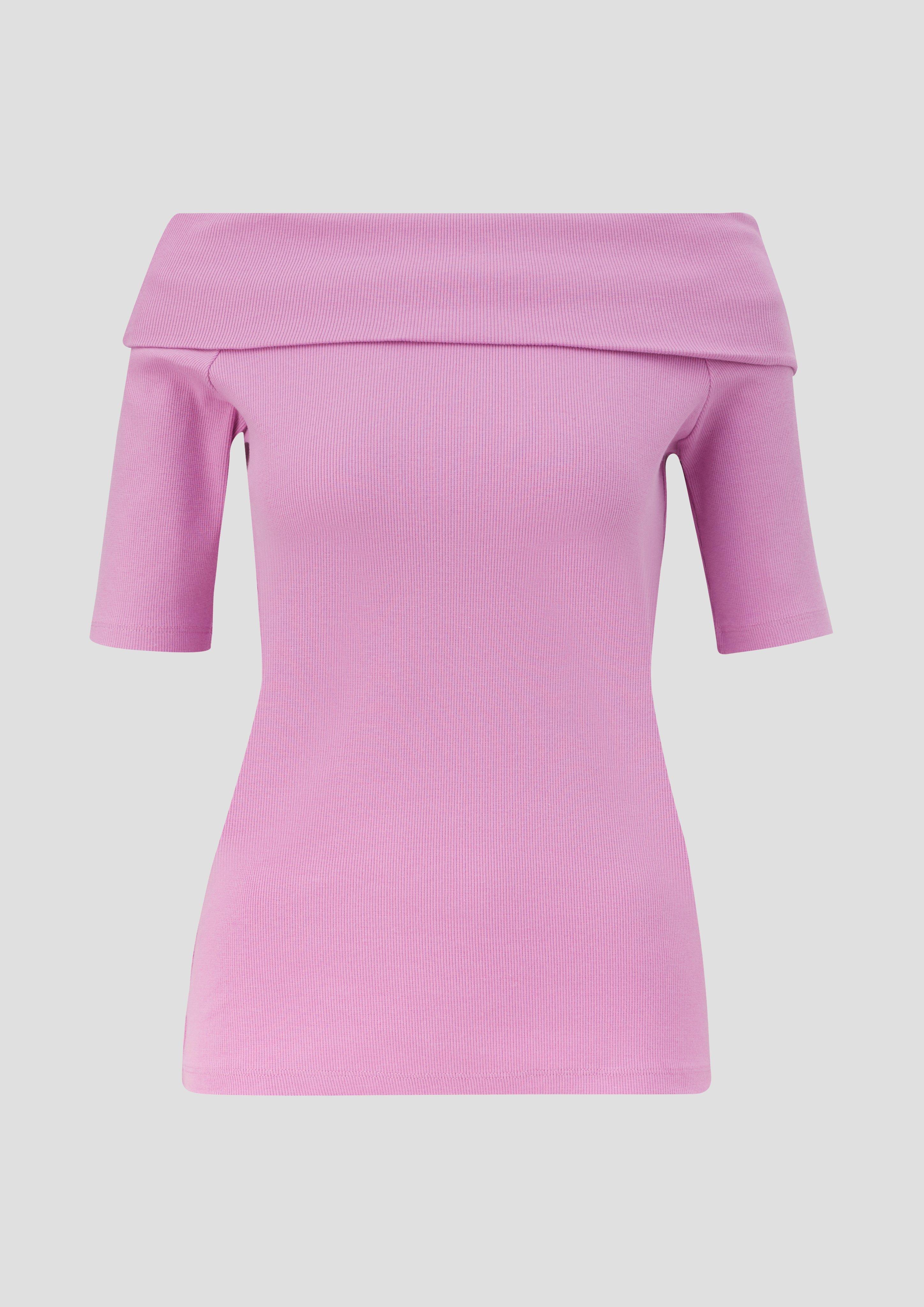 s.Oliver - Stretchiges Rippshirt mit Carmen-Ausschnitt, Damen, Rosa