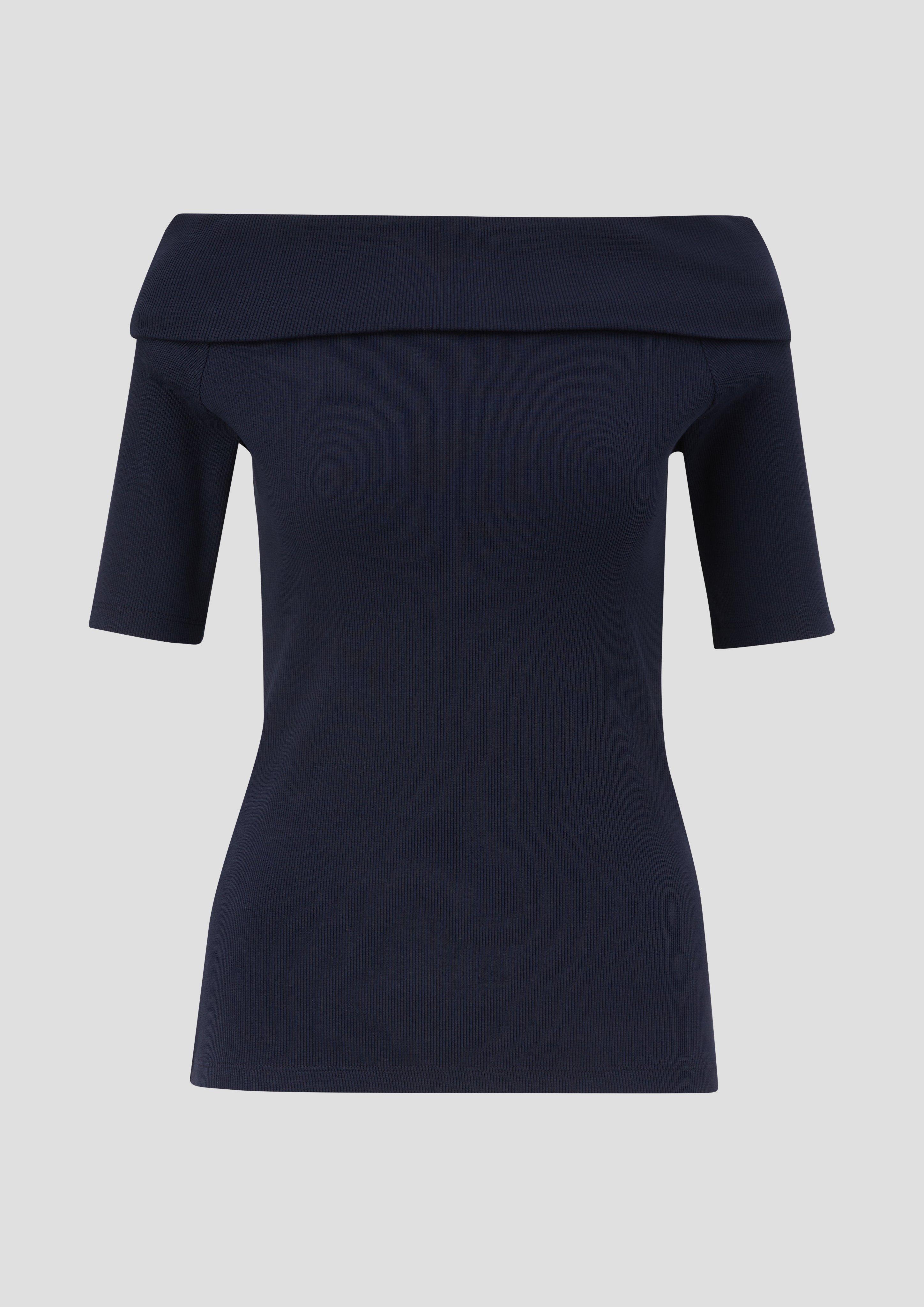 s.Oliver - Stretchiges Rippshirt mit Carmen-Ausschnitt, Damen, blau