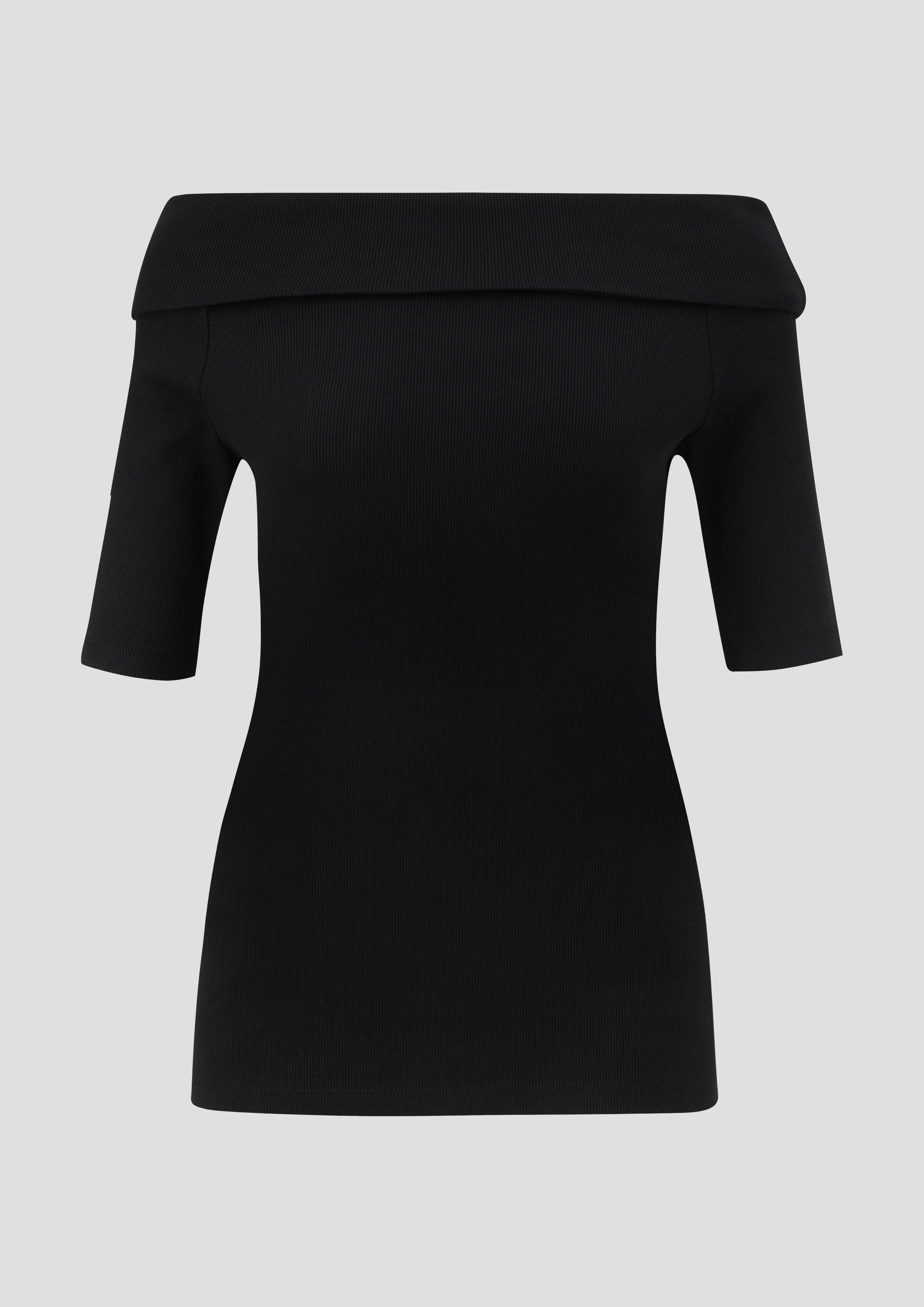 s.Oliver - Stretchiges Rippshirt mit Carmen-Ausschnitt, Damen, schwarz