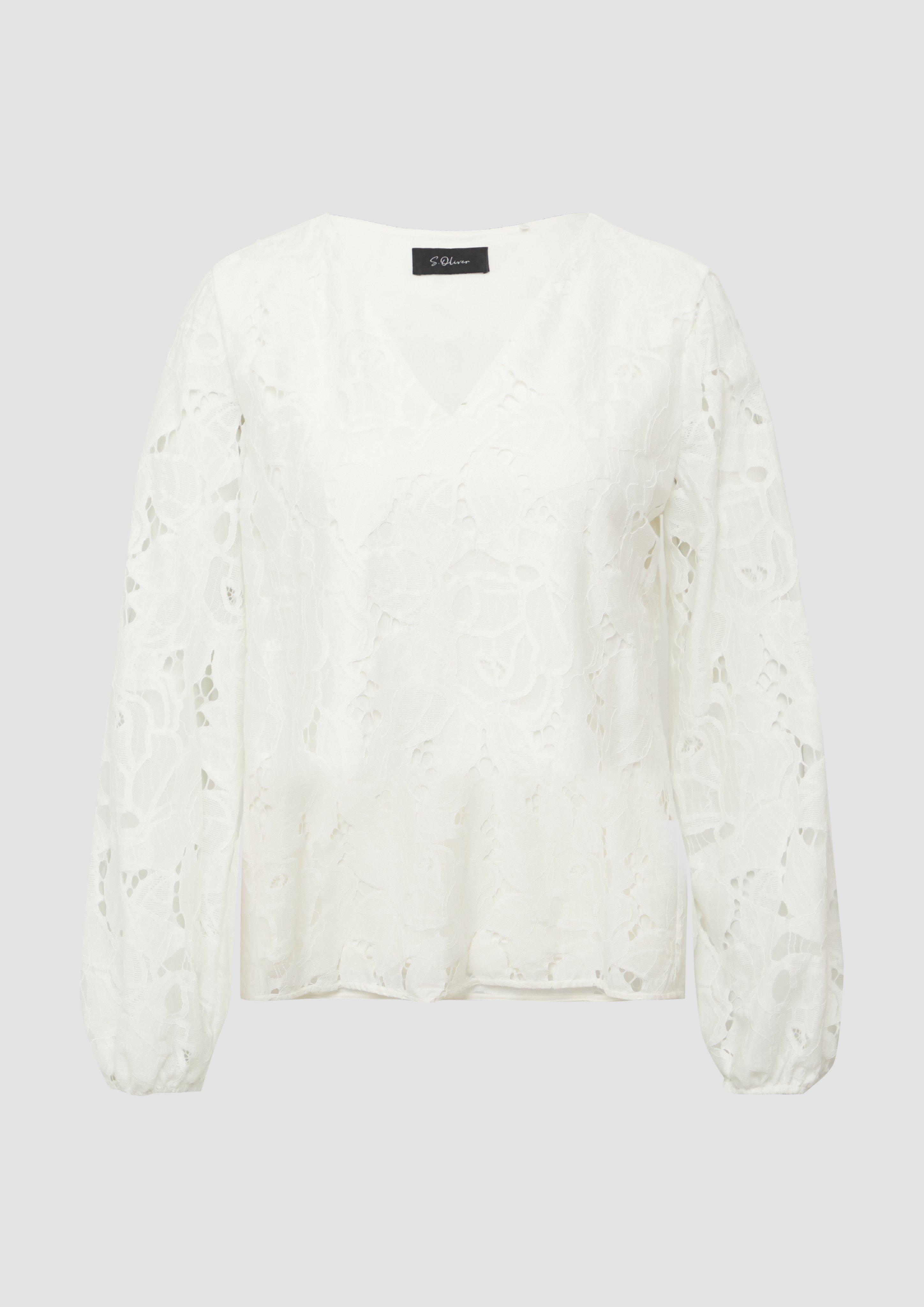 s.Oliver - Bluse aus Spitze mit Jerseyfutter und V-Ausschnitt, Damen, creme