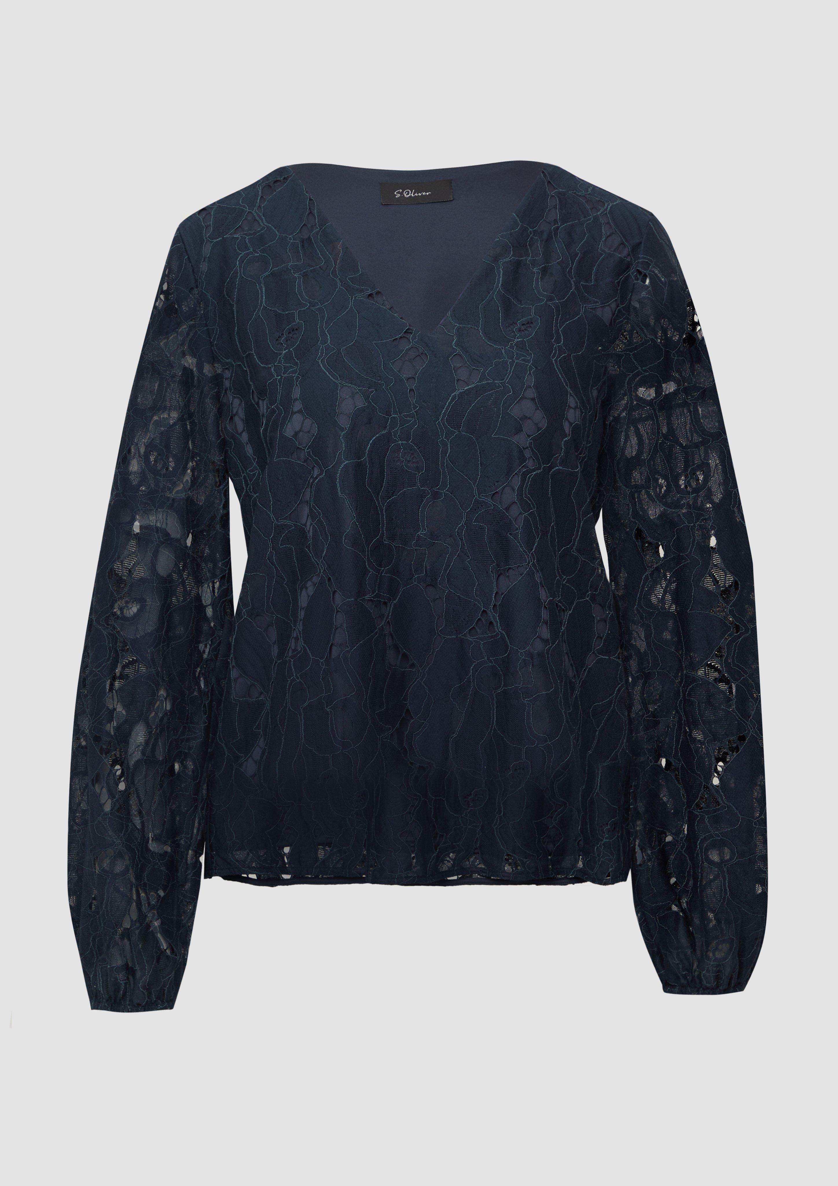 s.Oliver - Bluse aus Spitze mit Jerseyfutter und V-Ausschnitt, Damen, blau