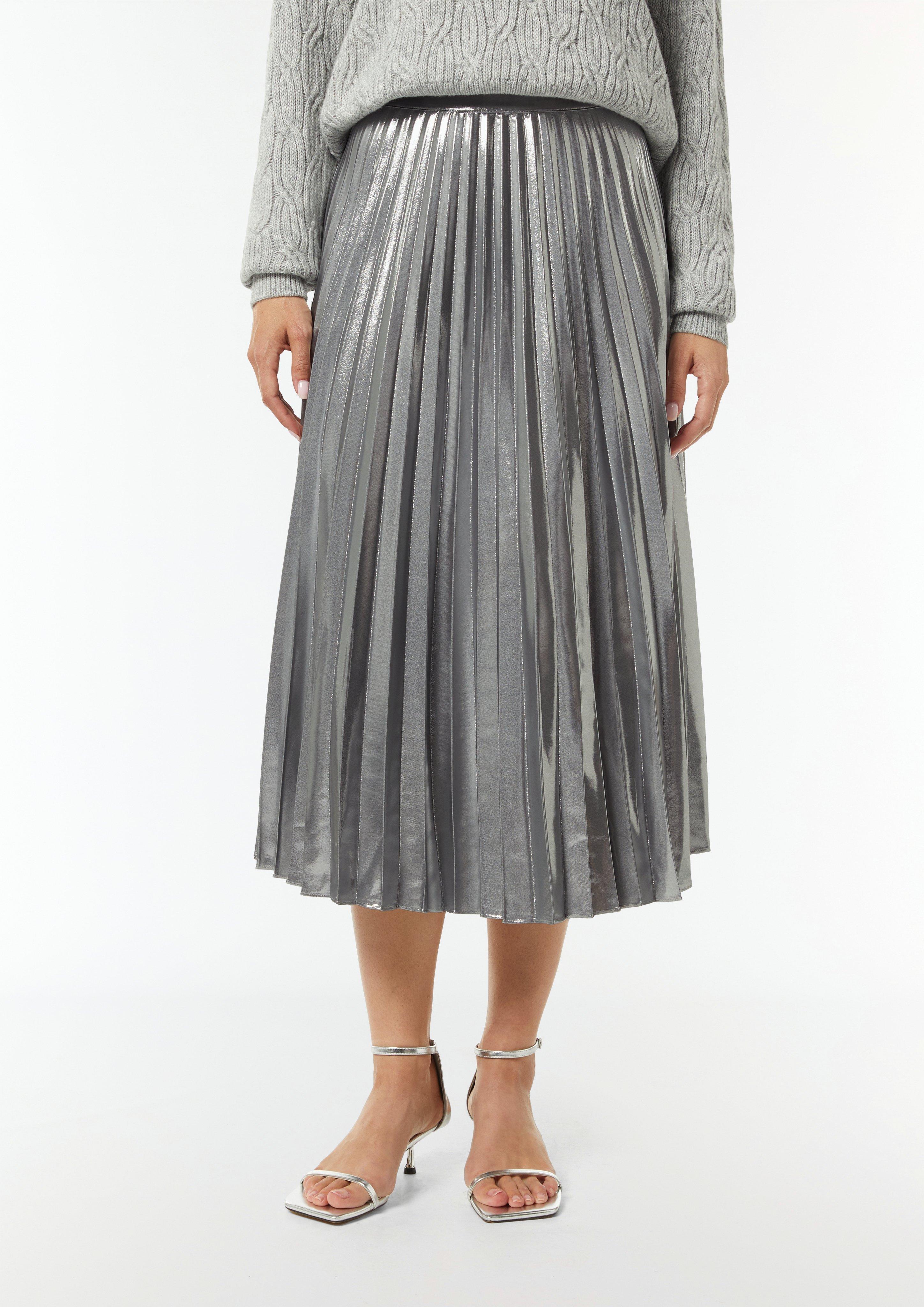 Pleated skirt with a metallic effect - silver | Comma Pleated skirt with a metallic effect - silver | Comma